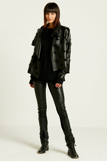 Vegan Leather Cropped Asymmetrical Dots Jacket