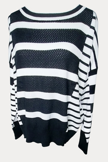 Pima Cotton Boatneck Rib Stripes Sweater