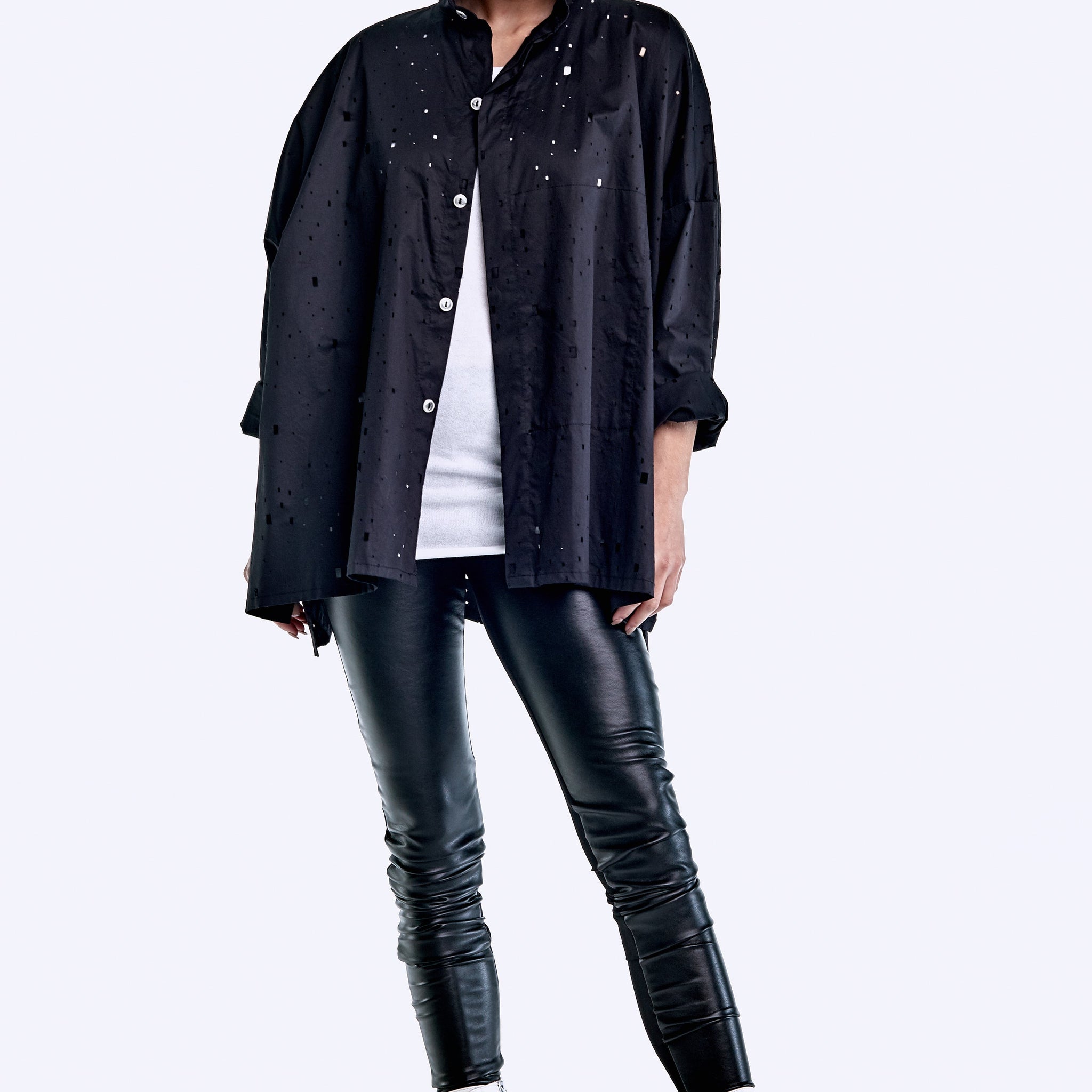 Cotton Square-Hole Signature Shirt