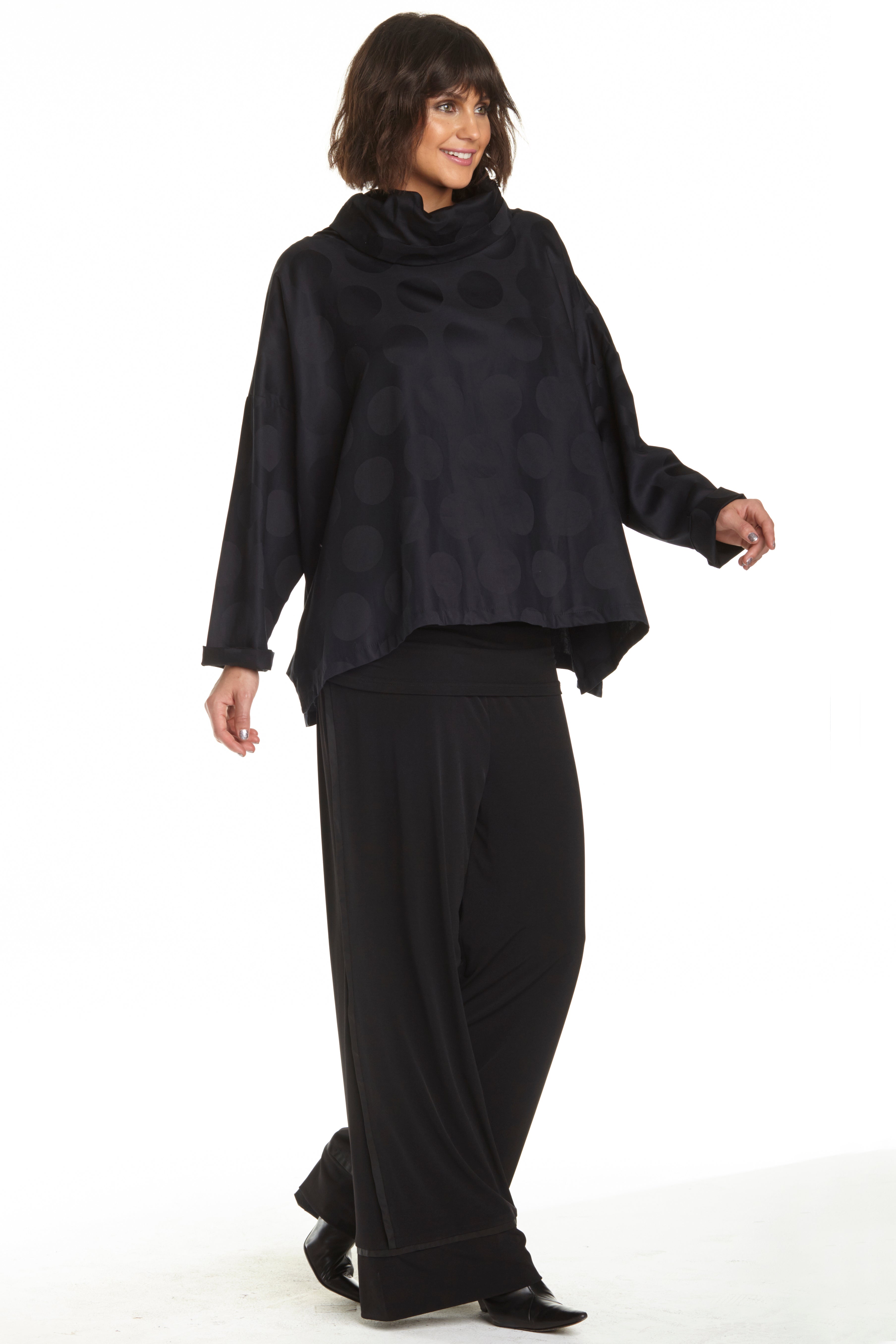 Cotton Jacquard Cowl Neck Top