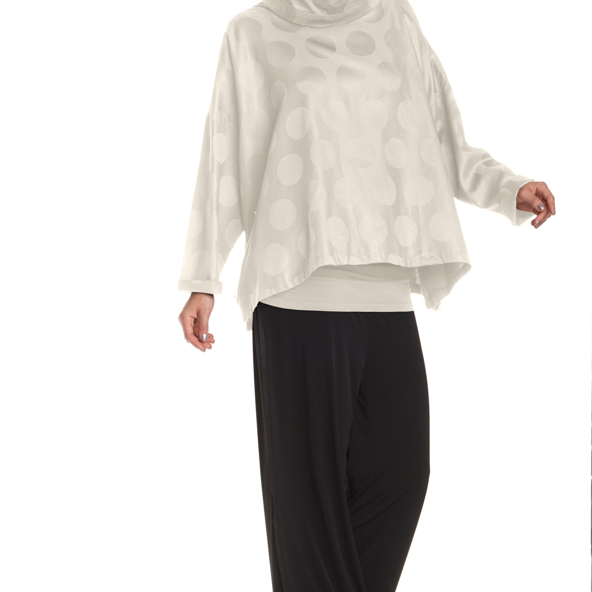 Cotton Jacquard Cowl Neck Top