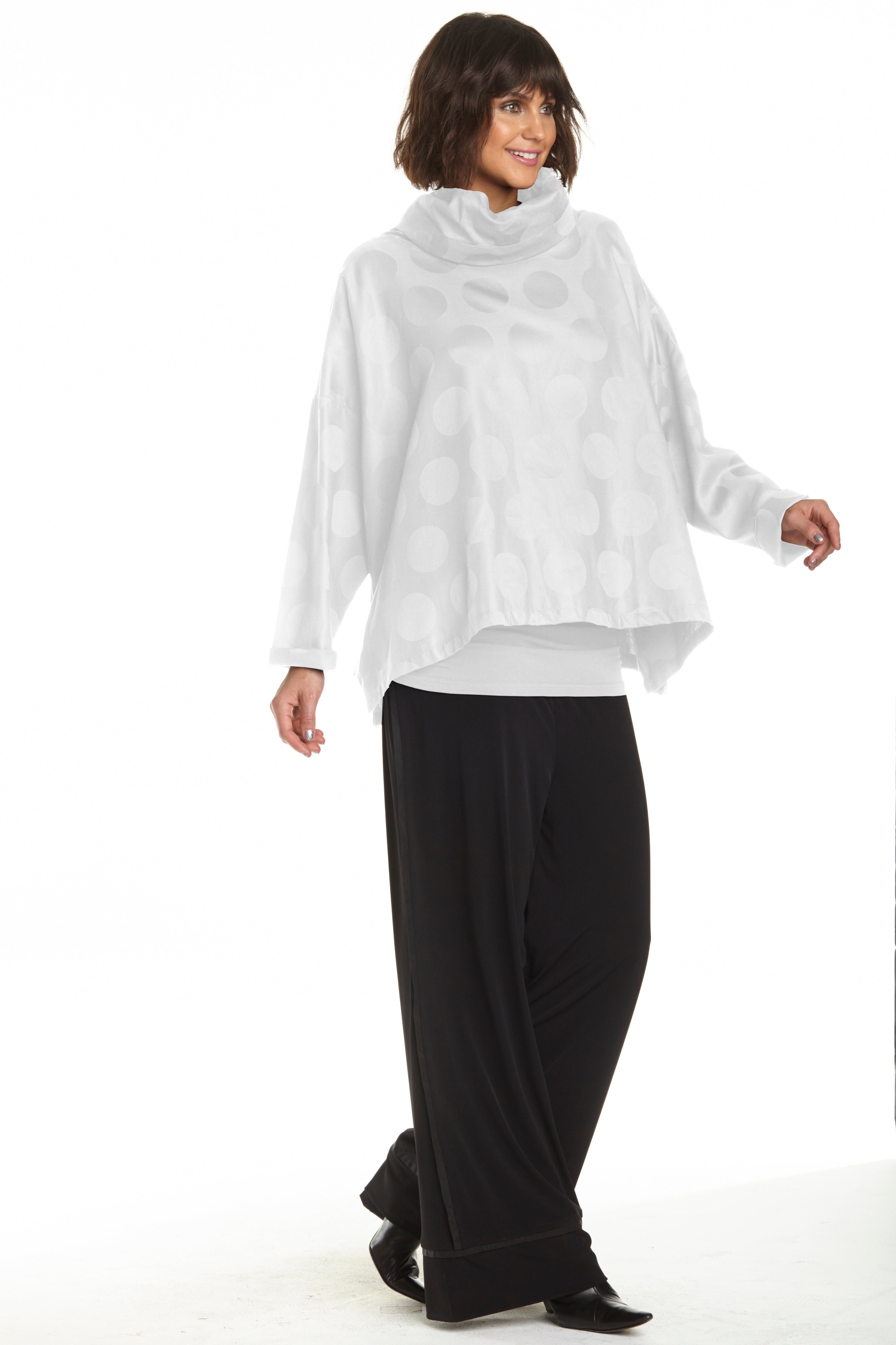 Cotton Jacquard Cowl Neck Top