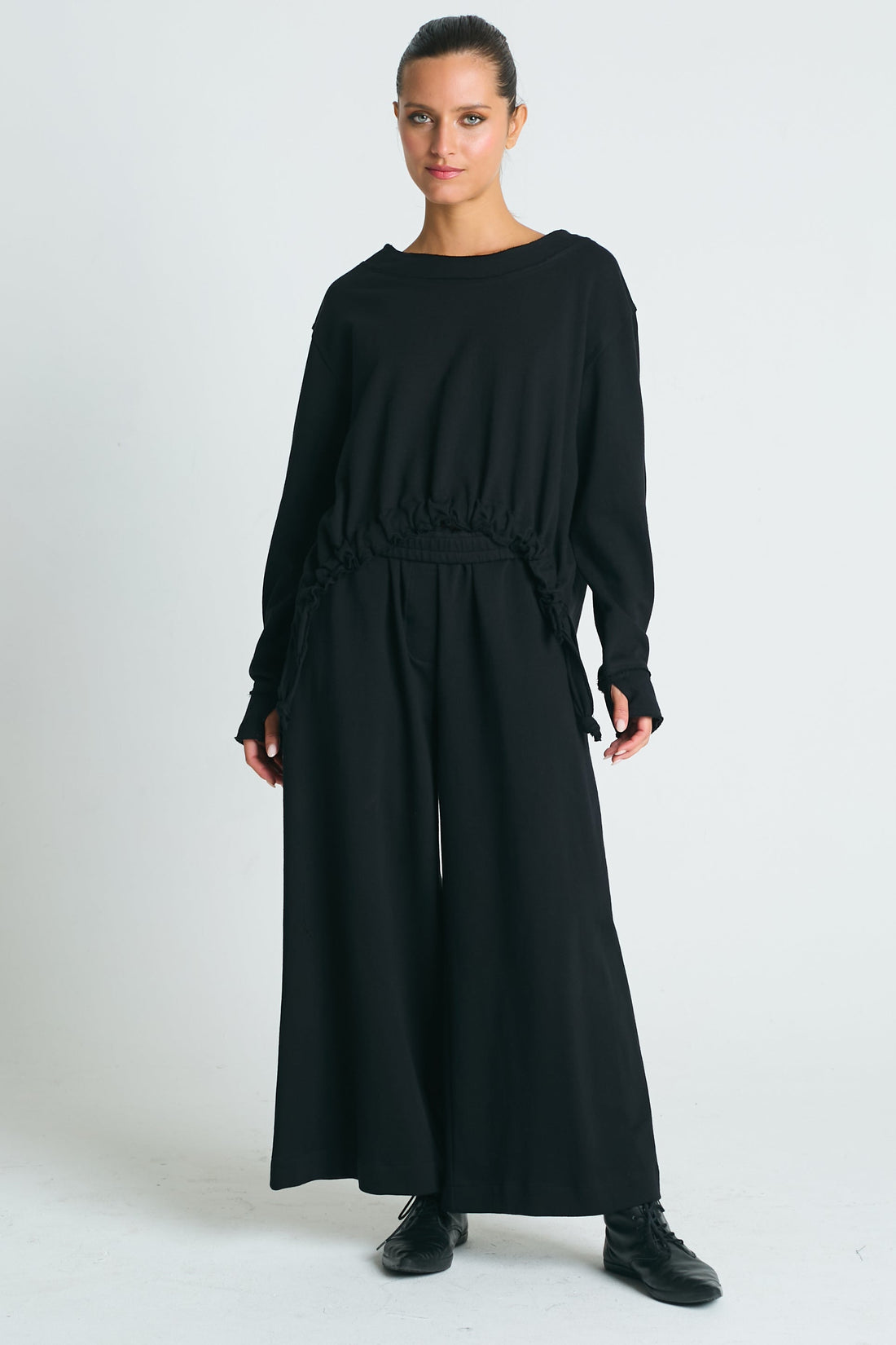 French Terry Crop Drawstring Top