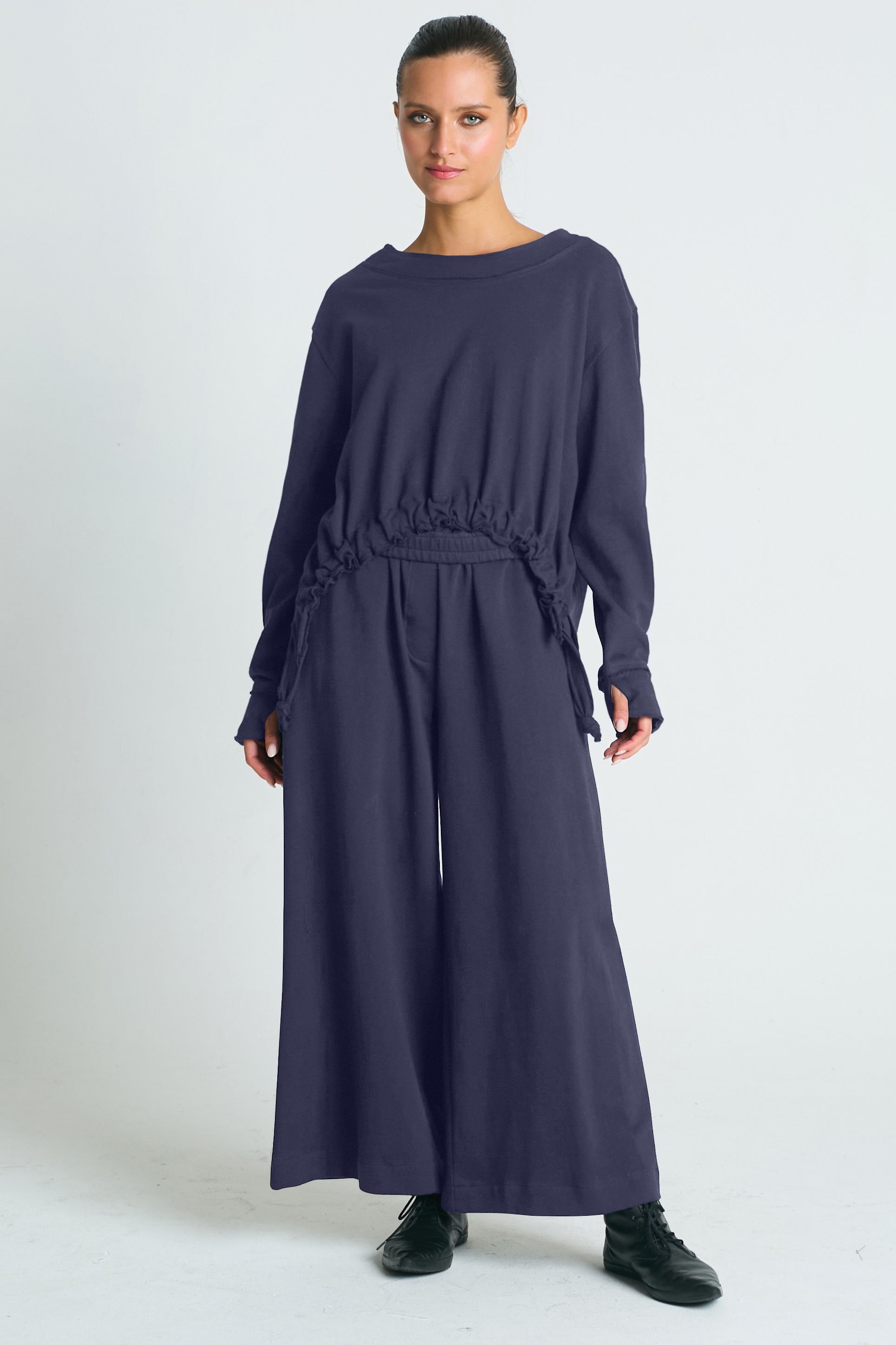 French Terry Crop Drawstring Top