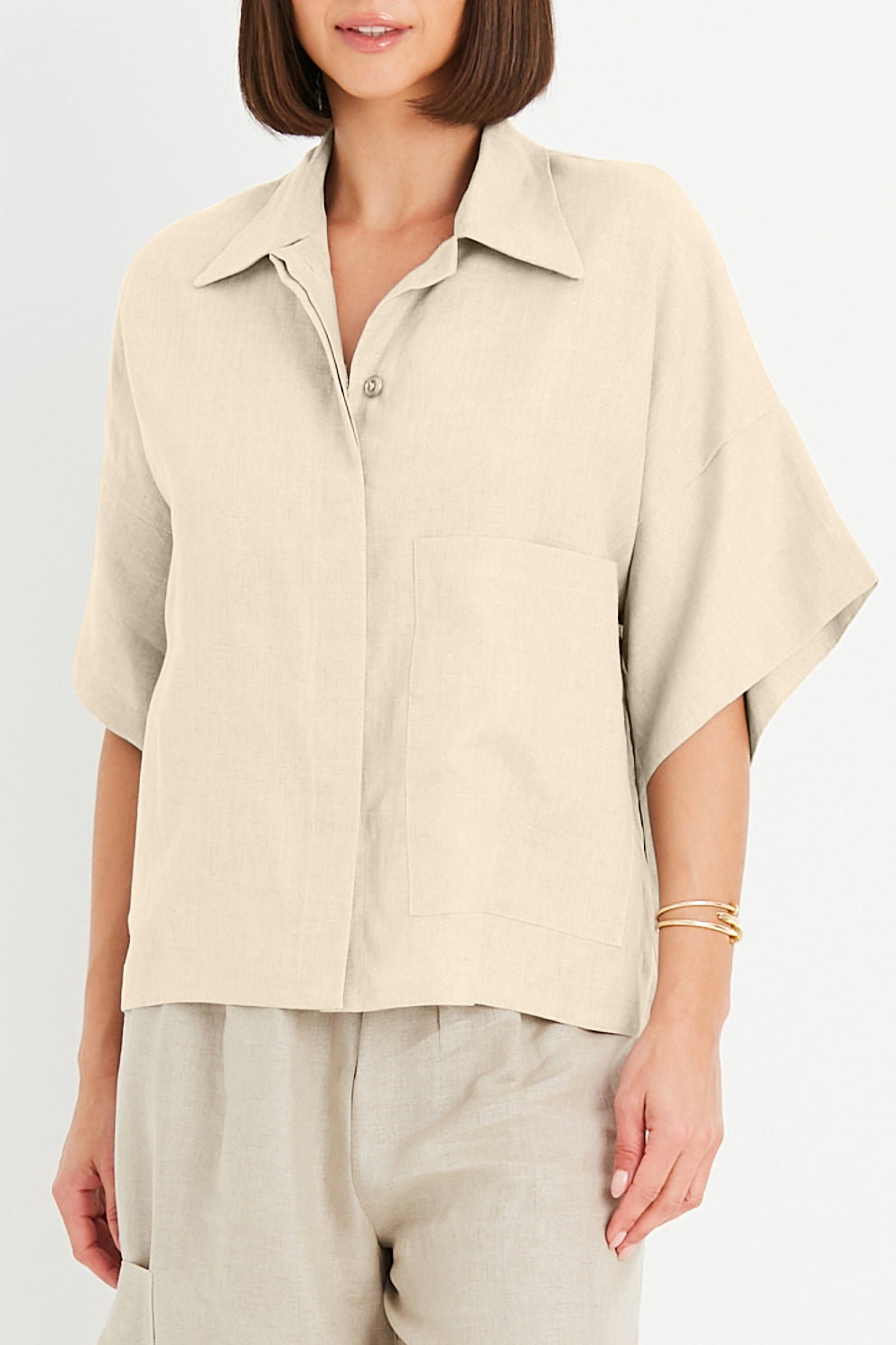 Handkerchief Linen Cropped Camp Shirt