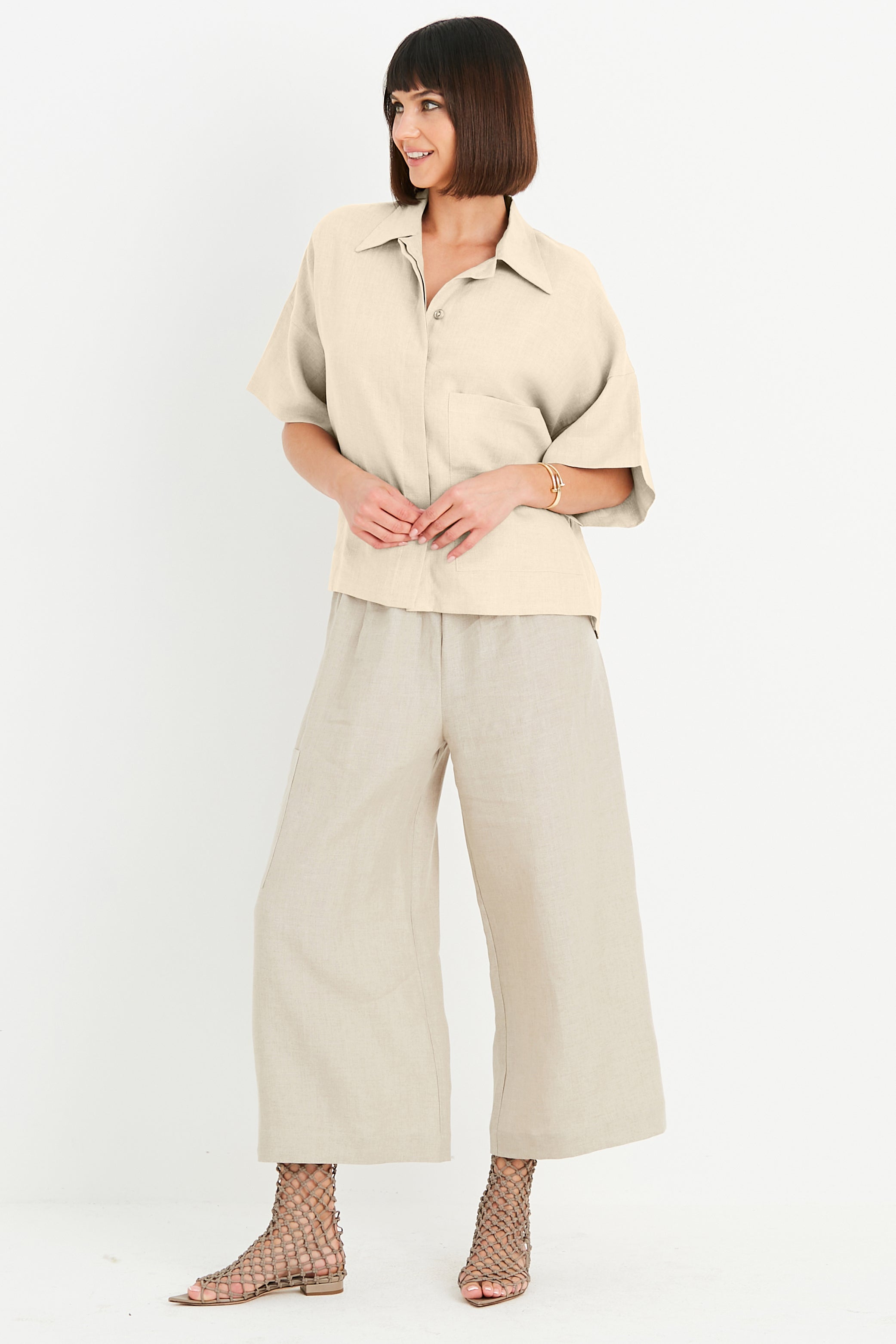 Handkerchief Linen Cropped Camp Shirt