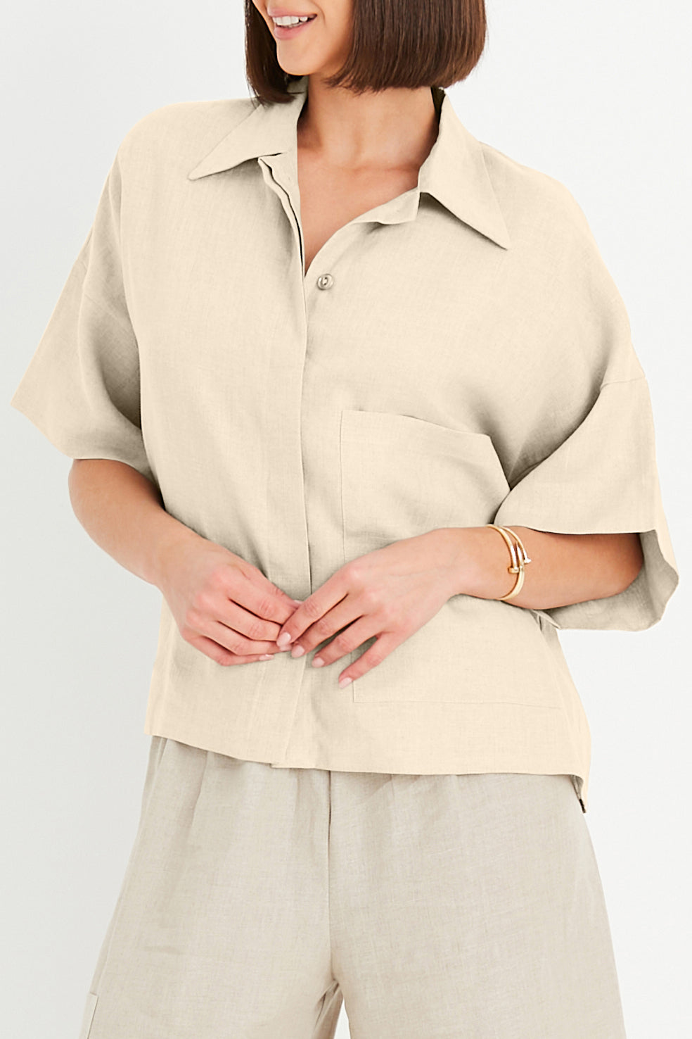 Handkerchief Linen Cropped Camp Shirt