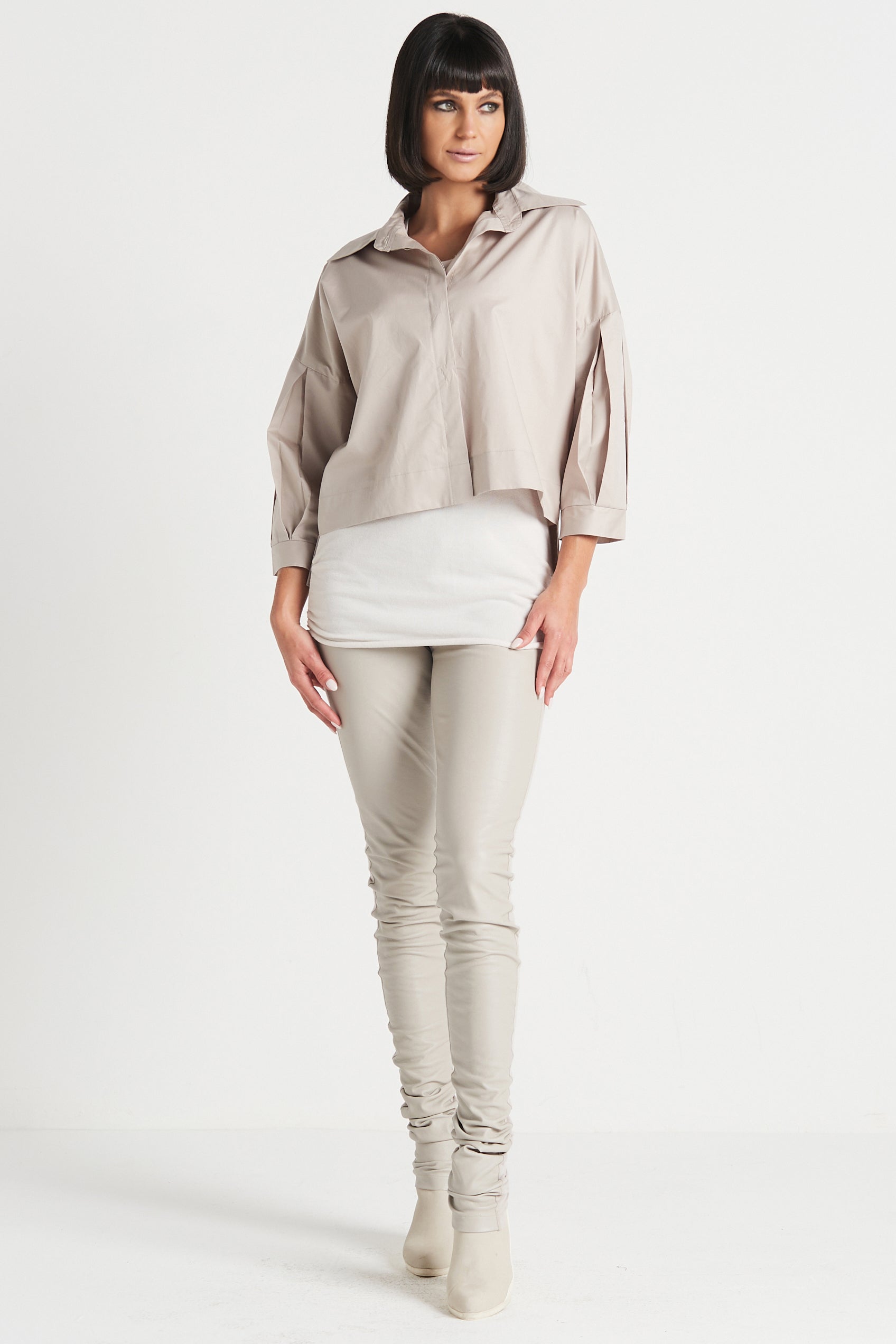 Cotton Pleat Sleeve Shirt