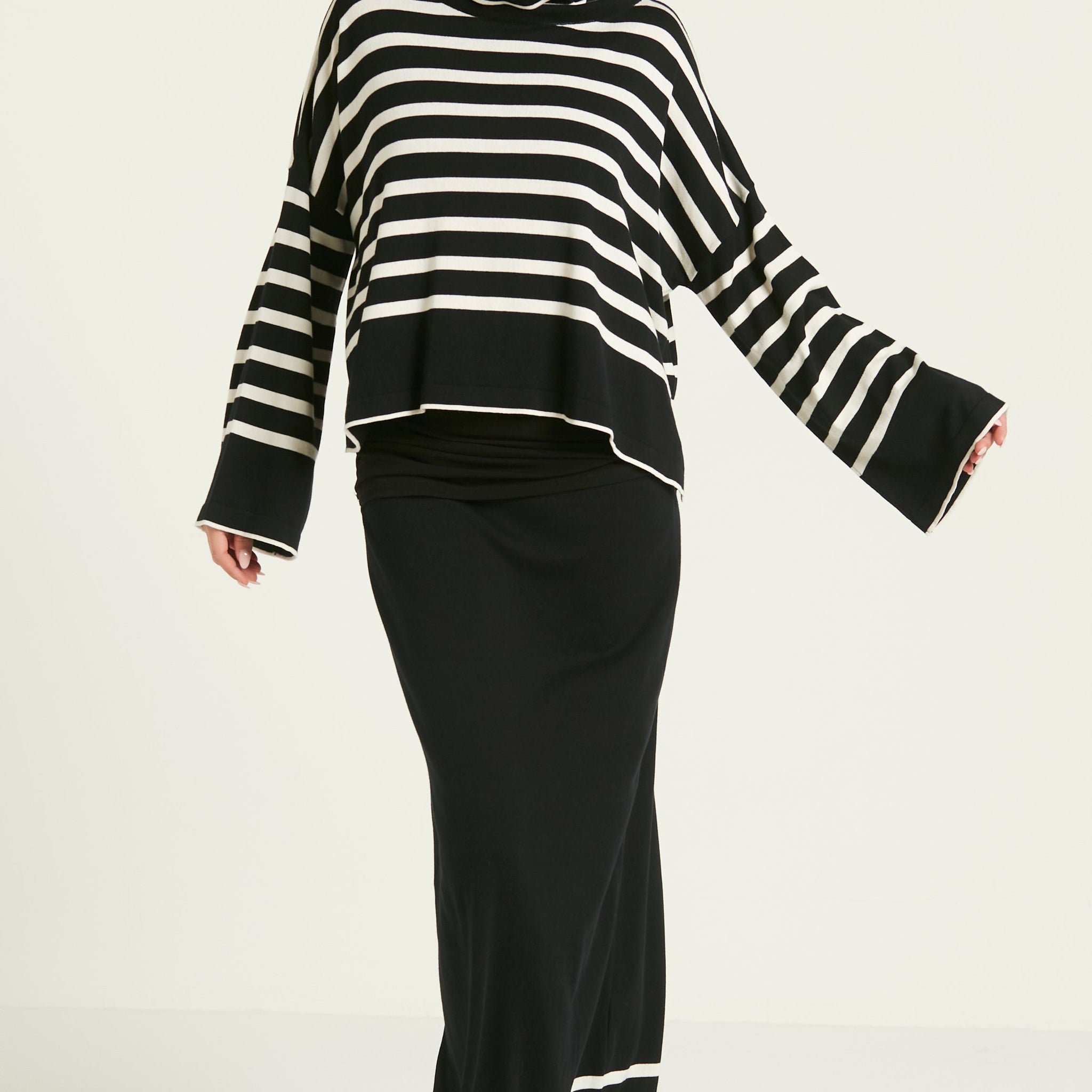 Pima Cotton Mod Stripe Cowl Sweater