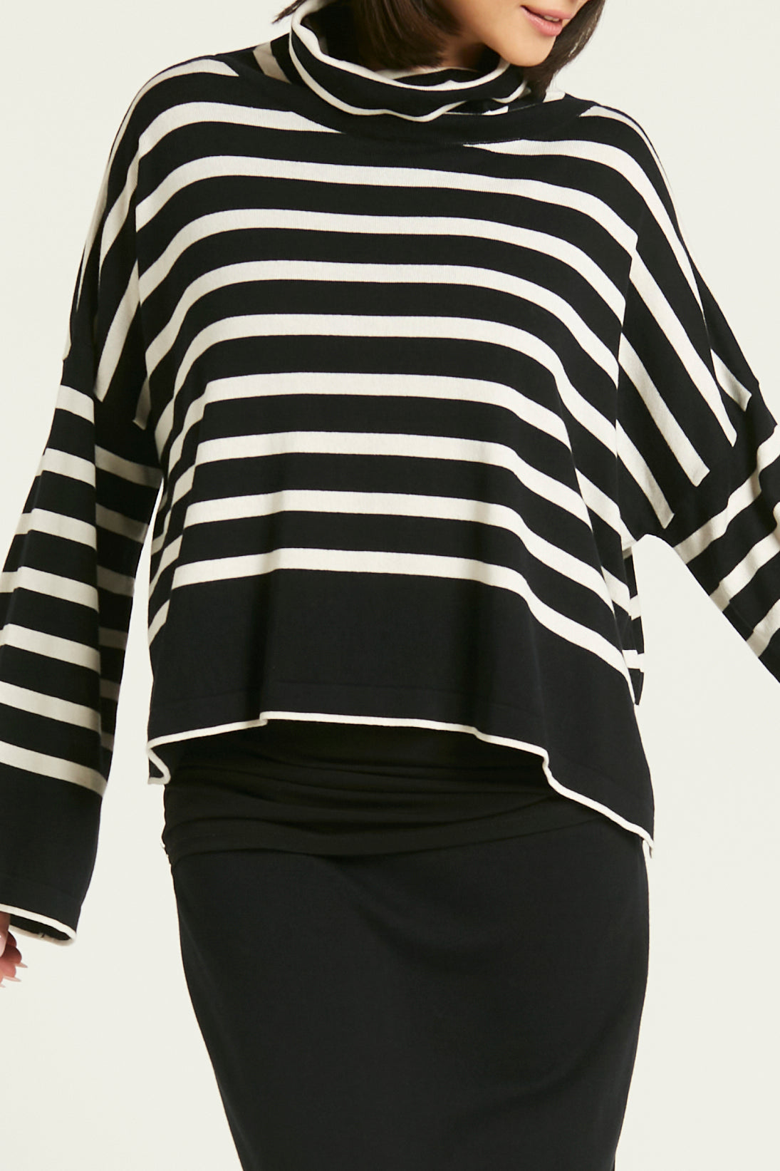 Pima Cotton Mod Stripe Cowl Sweater