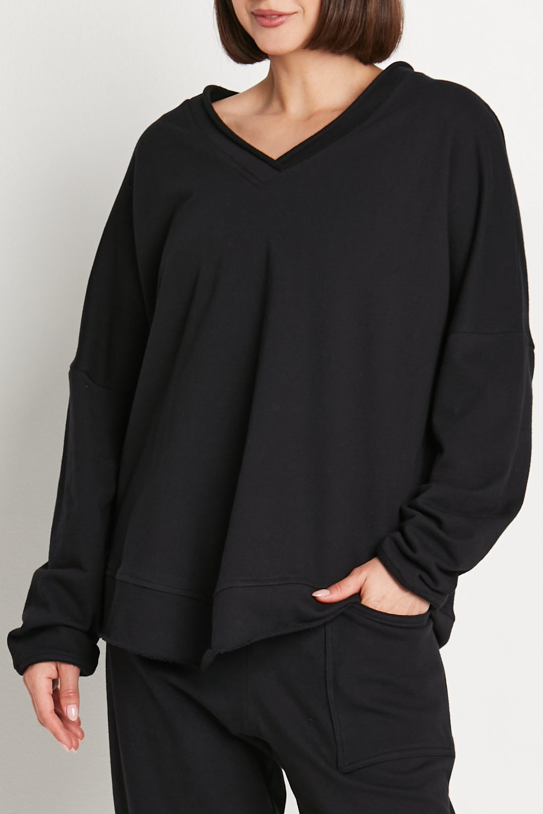 French Terry Color Block V Neck Top