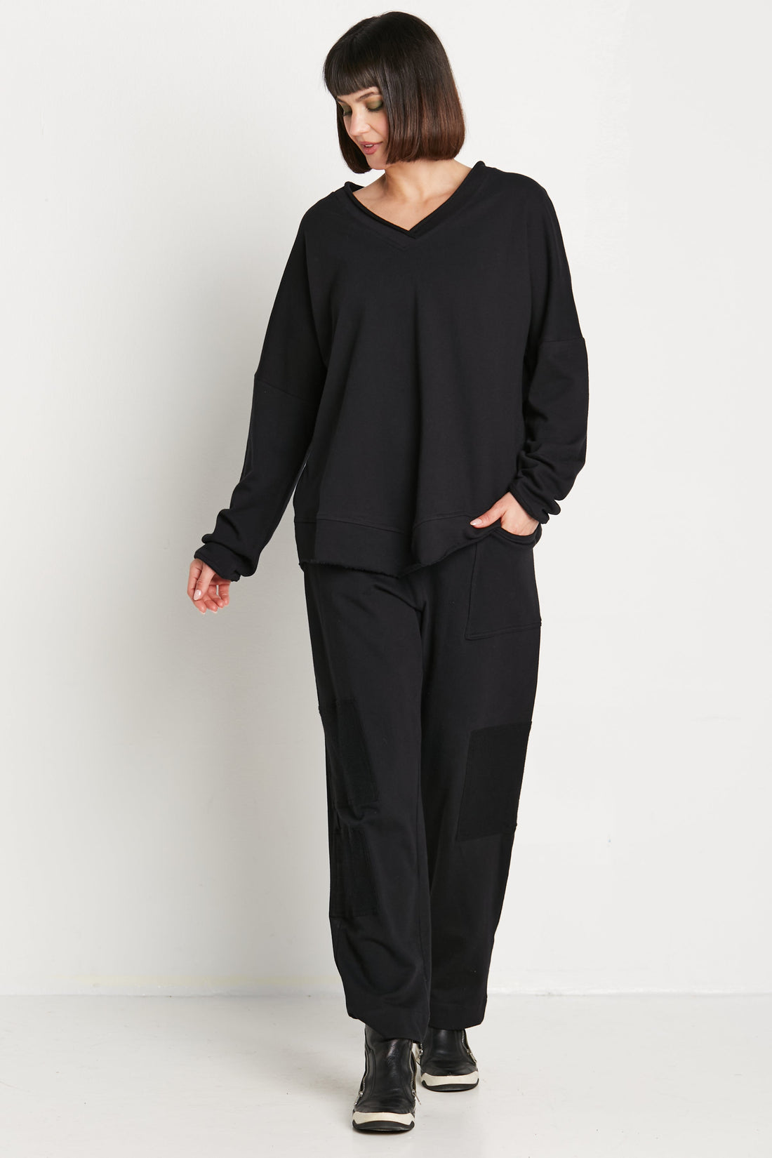 French Terry Color Block V Neck Top