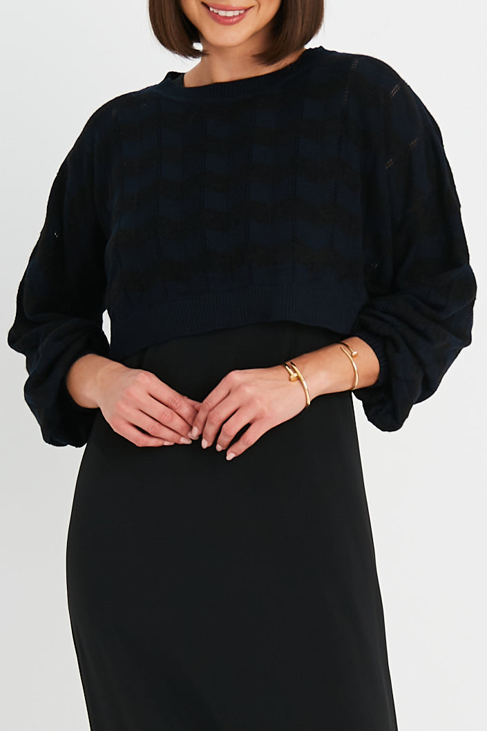Pima Cotton Mix Mini Zig Zag Crewneck Sweater