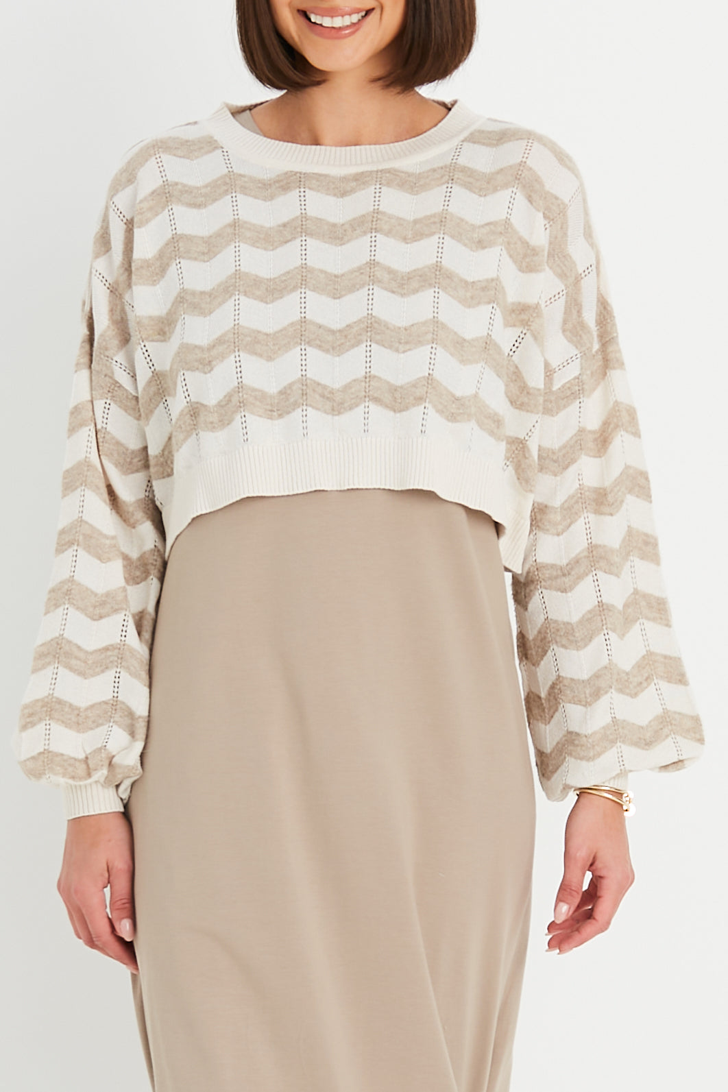 Pima Cotton Mix Mini Zig Zag Crewneck Sweater