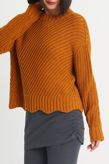 Cotton Diagonal Knit Crewneck Sweater