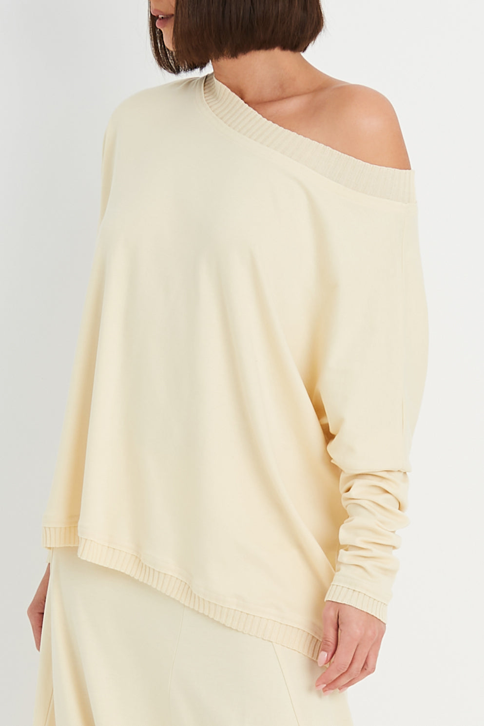 Pima Cotton Ribbed Off The Shoulder Tee