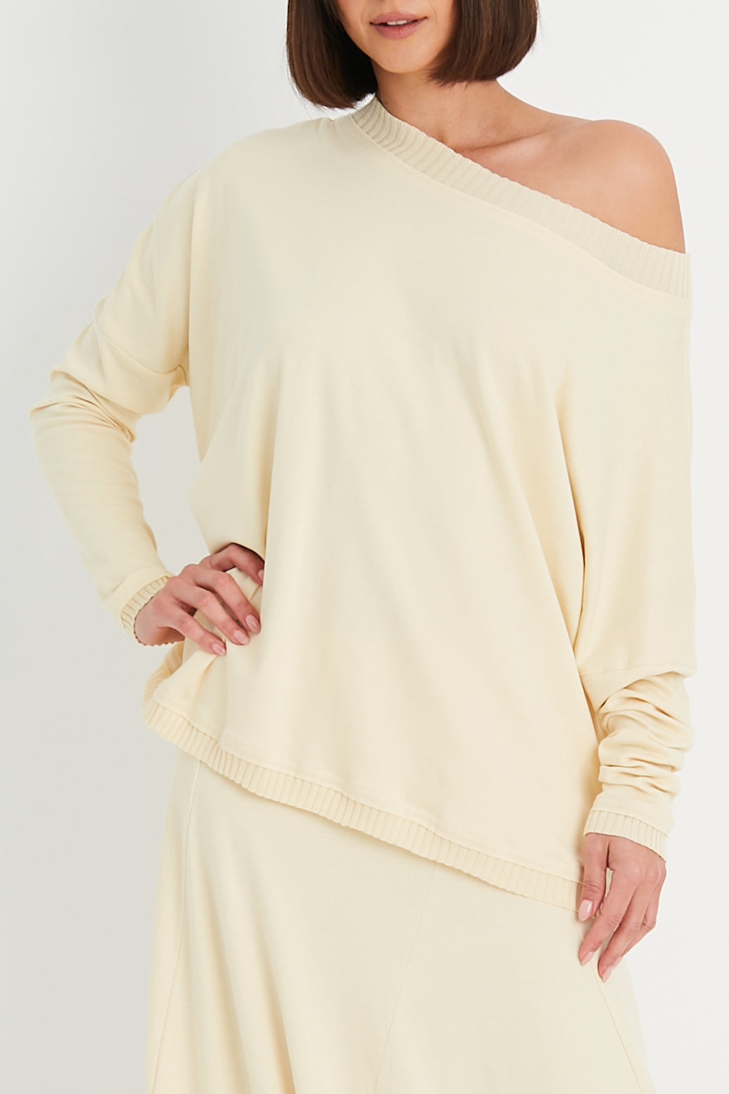 Pima Cotton Ribbed Off The Shoulder Tee
