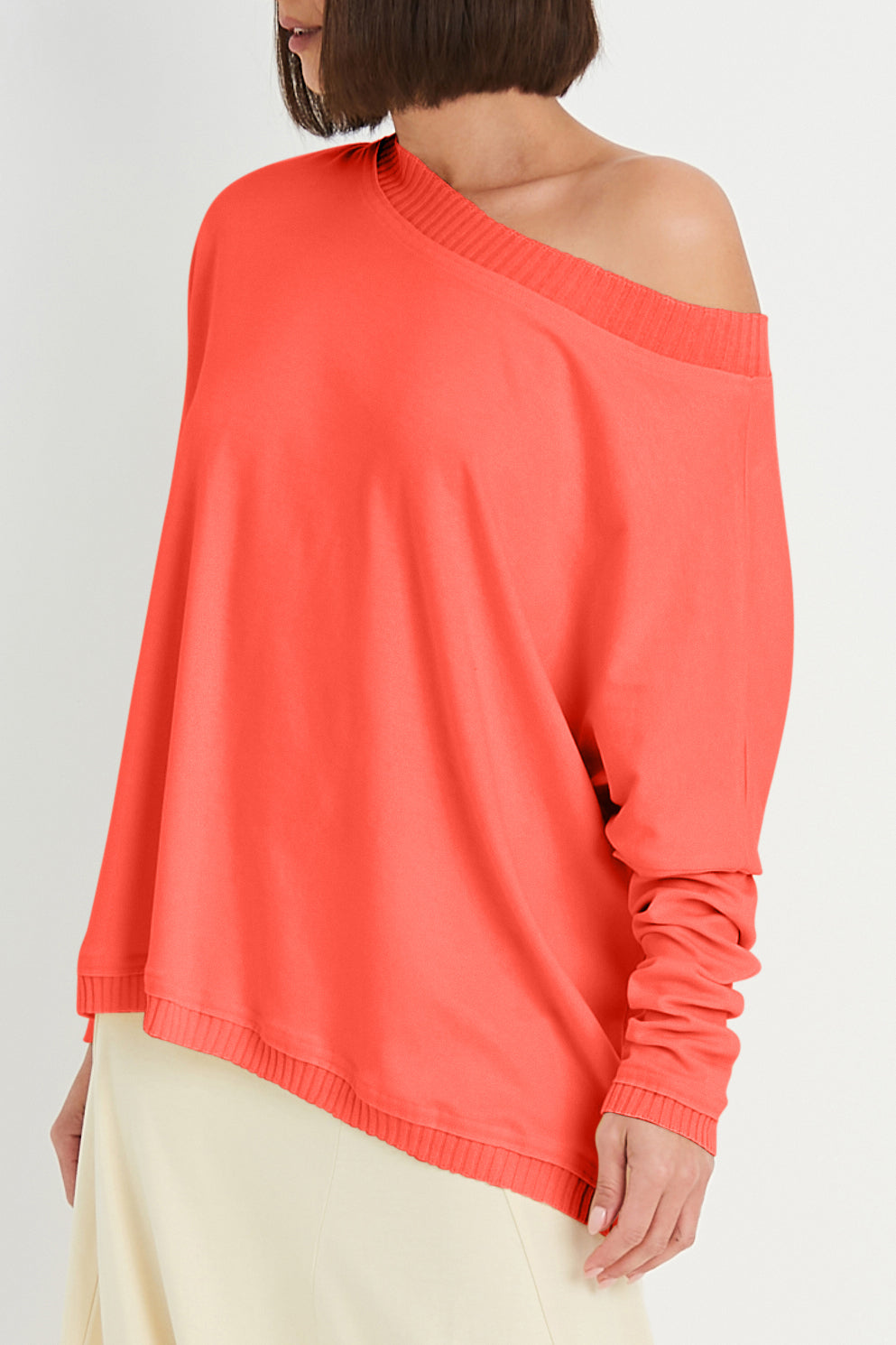 Pima Cotton Ribbed Off The Shoulder Tee