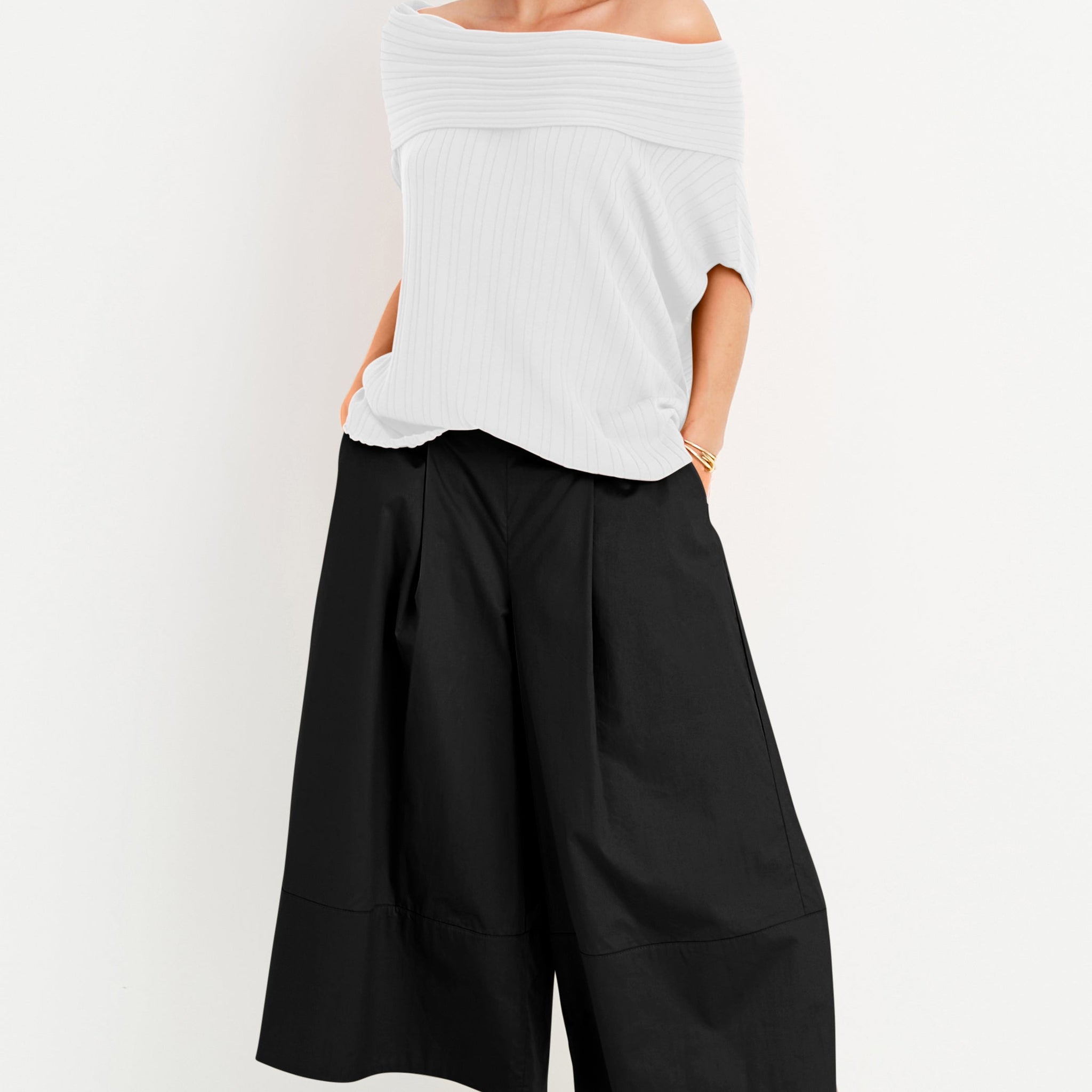 Pima Cotton Ribbed Off The Shoulder Sweater
