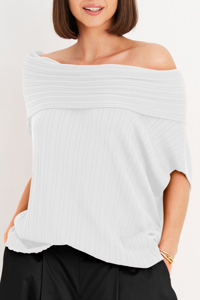 Pima Cotton Ribbed Off The Shoulder Sweater