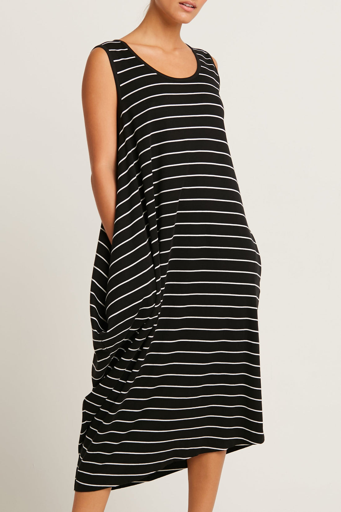 Pima Cotton Striped Waterfall Dress