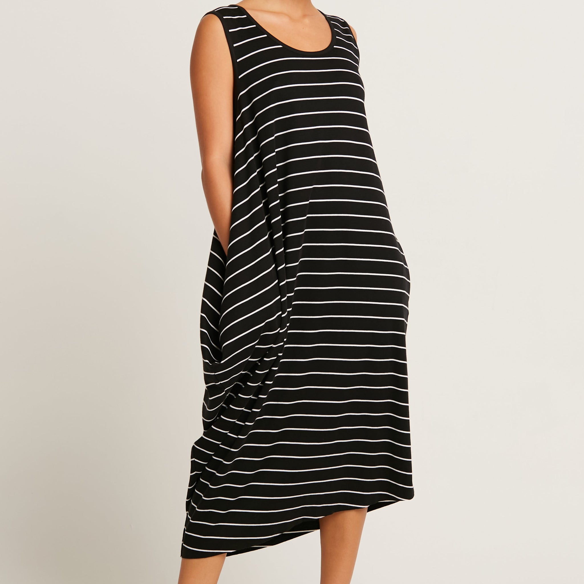 Pima Cotton Striped Waterfall Dress