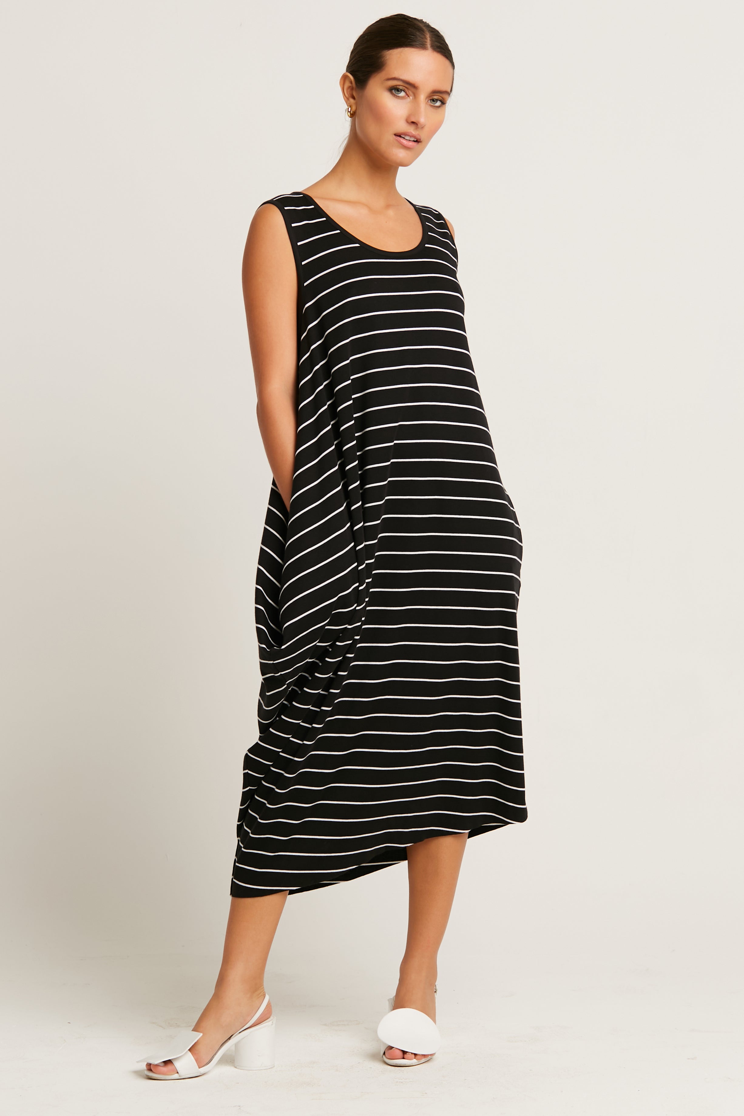Pima Cotton Striped Waterfall Dress