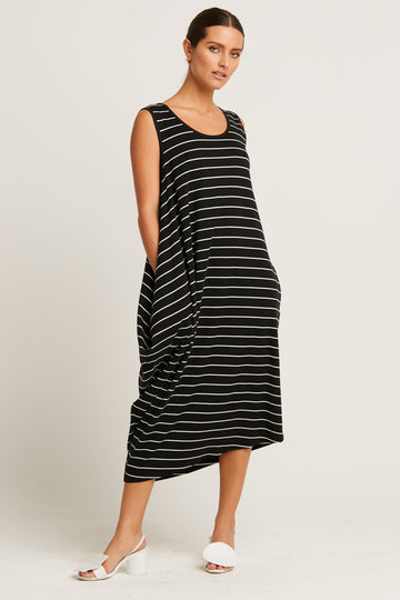 Pima Cotton Striped Waterfall Dress