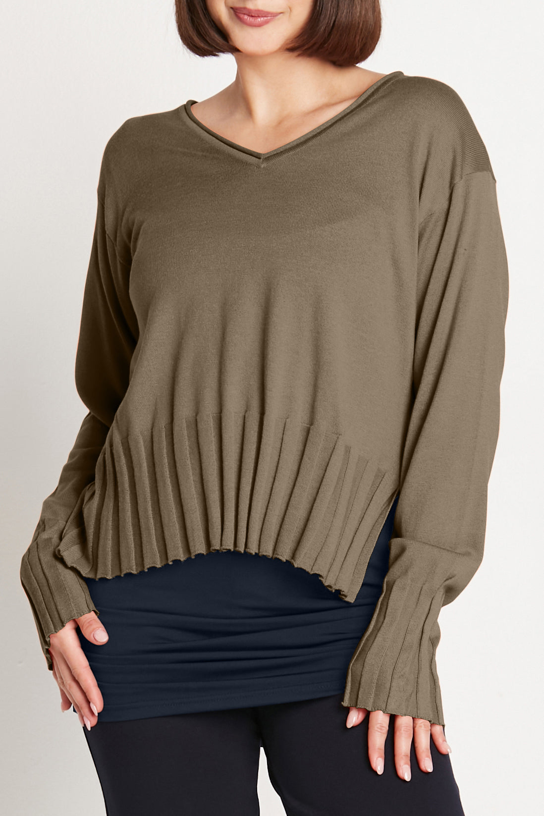 Pima Cotton Cropped V Neck Sweater