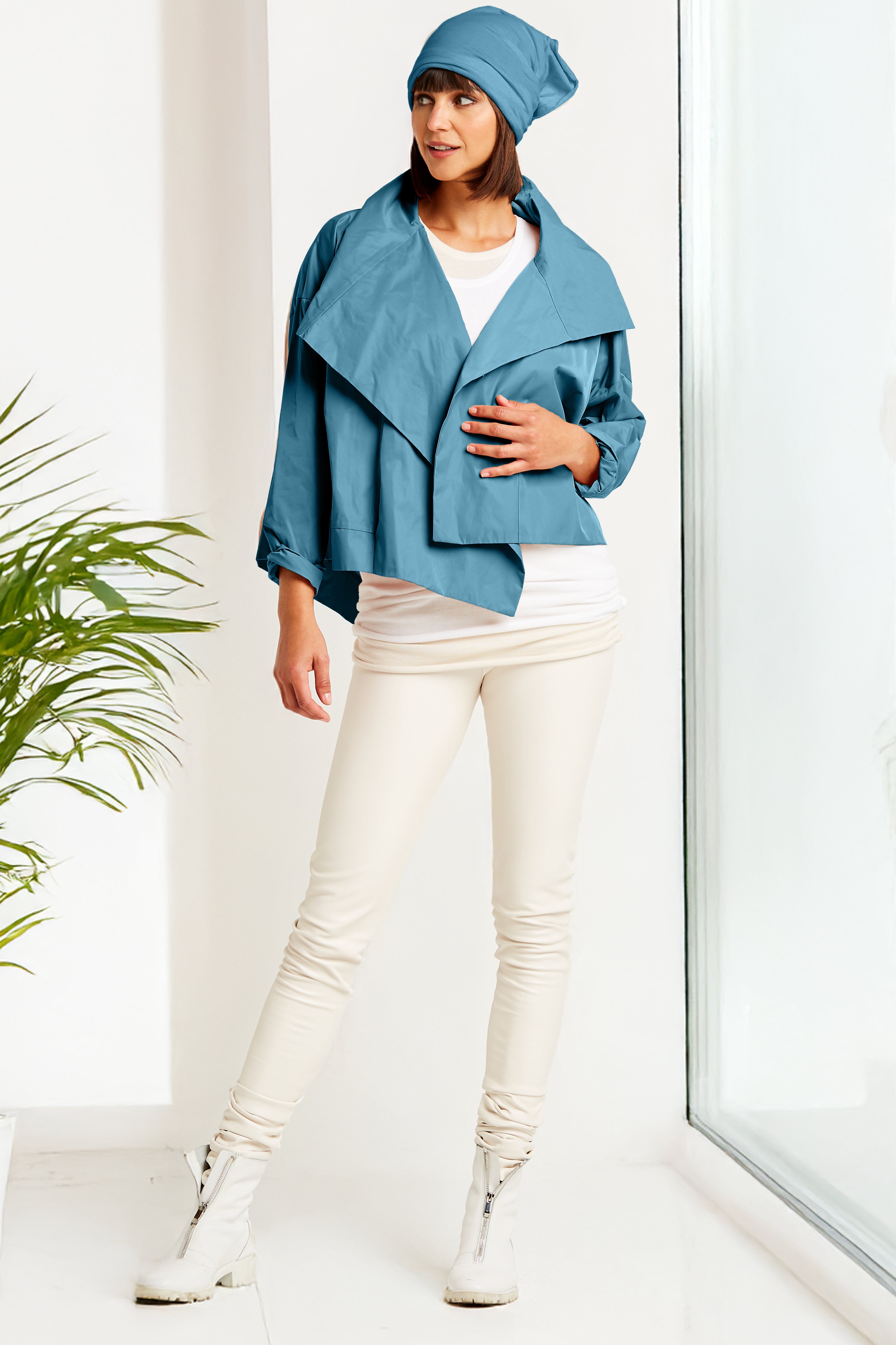 Nylon Cropped Asymmetrical Jacket