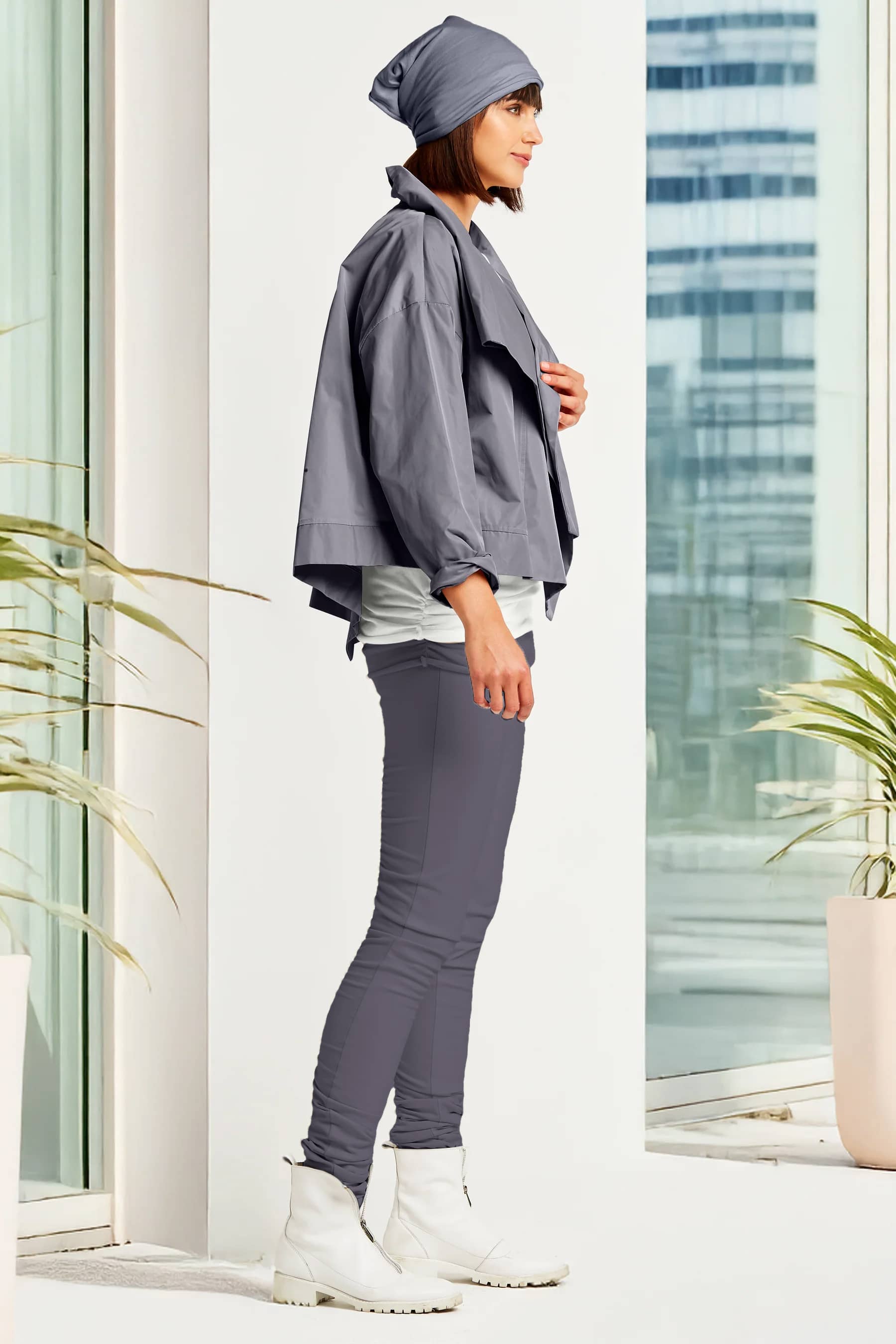 Nylon Cropped Asymmetrical Jacket