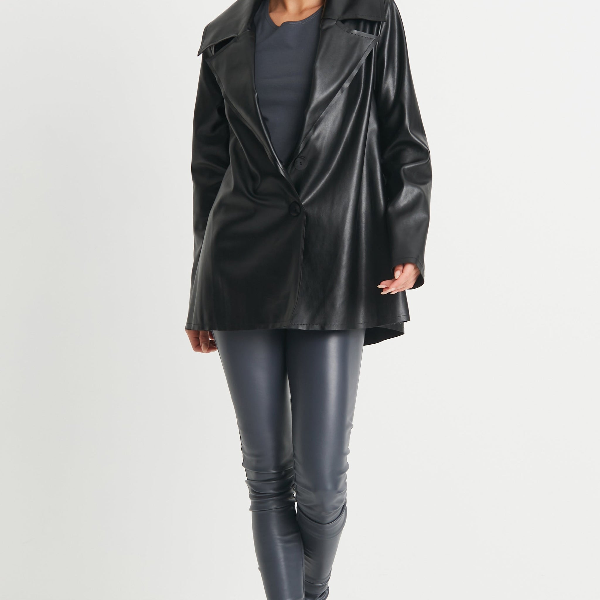 Vegan Leather Pleat Jacket