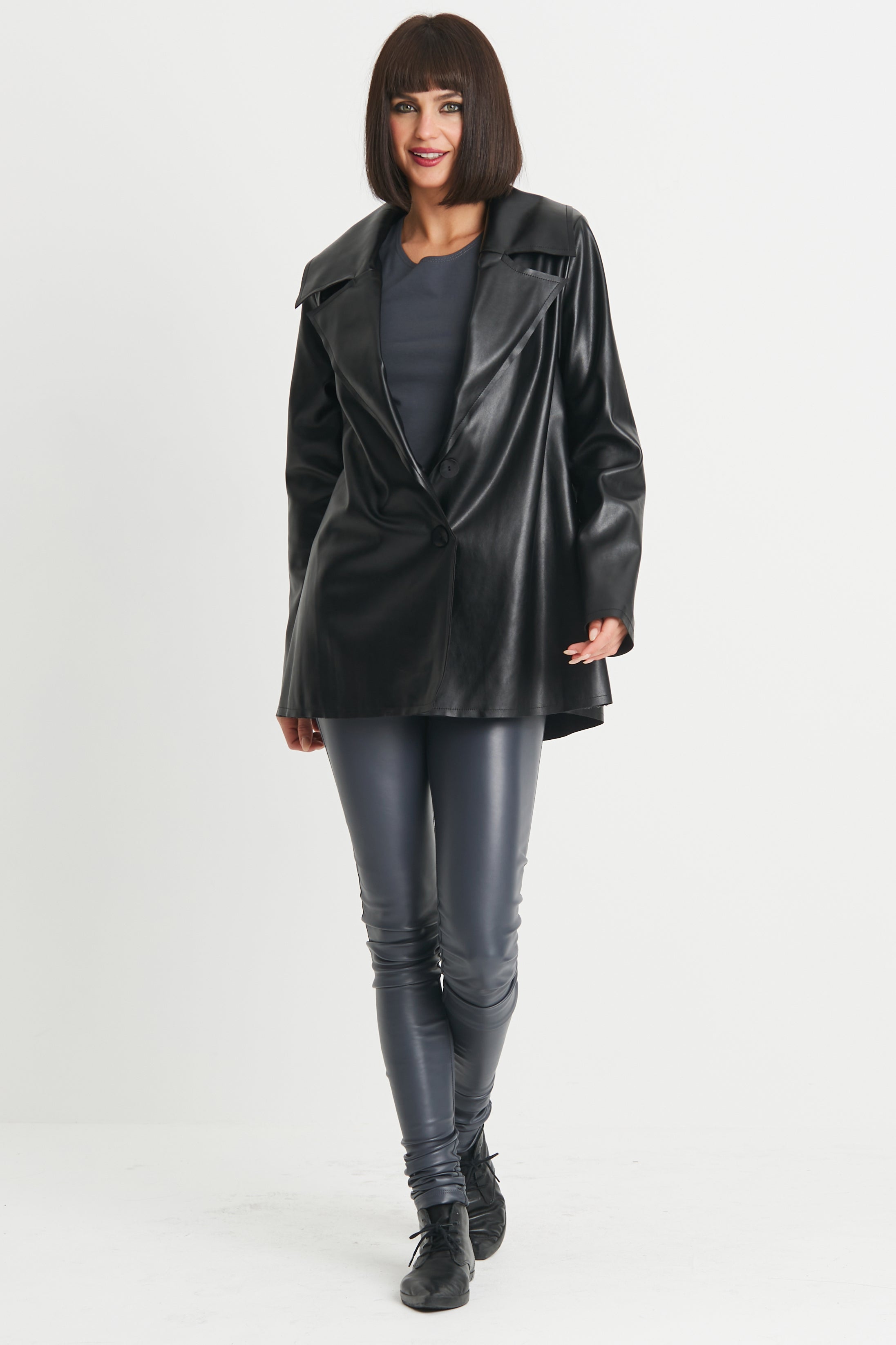 Vegan Leather Pleat Jacket