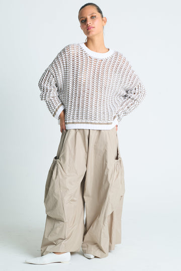 Pima Cotton 2 Tone Weave Boatneck Sweater
