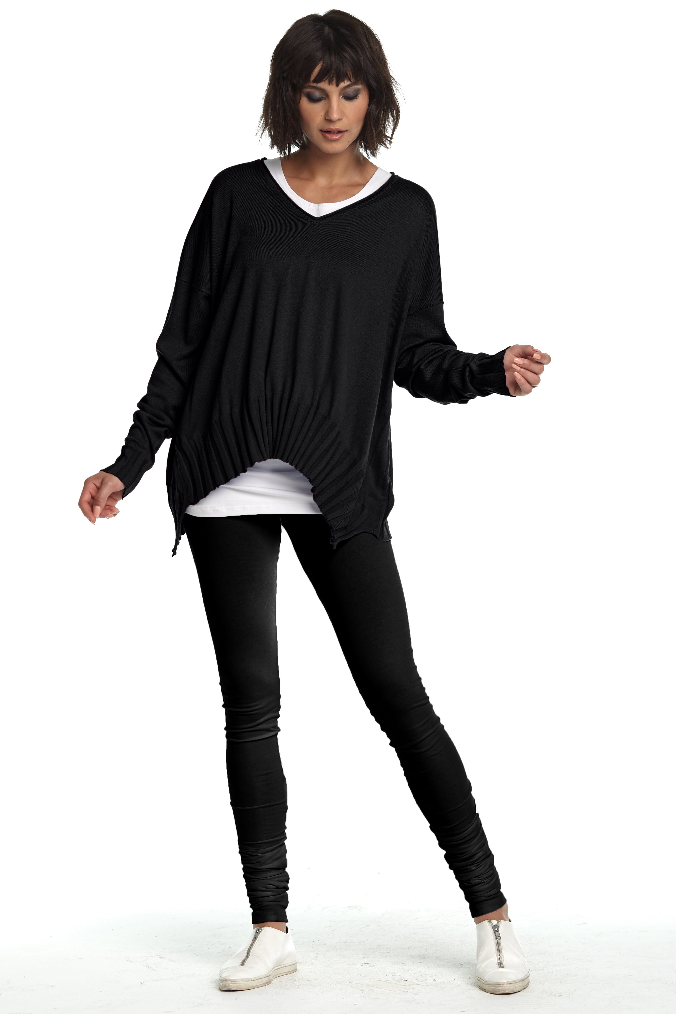 Pima Cotton Ribbed V Neck Sweater