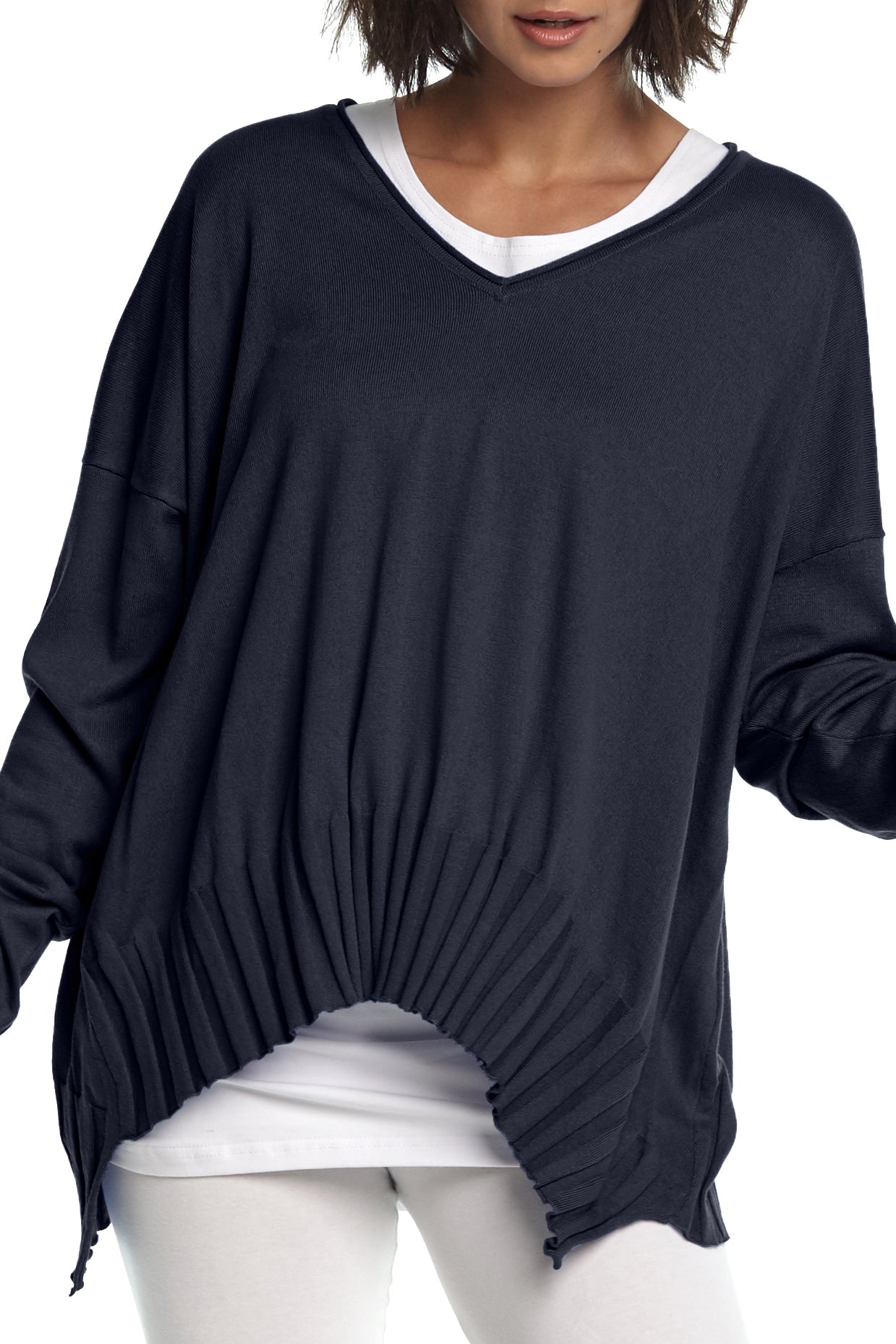 Pima Cotton Ribbed V Neck Sweater