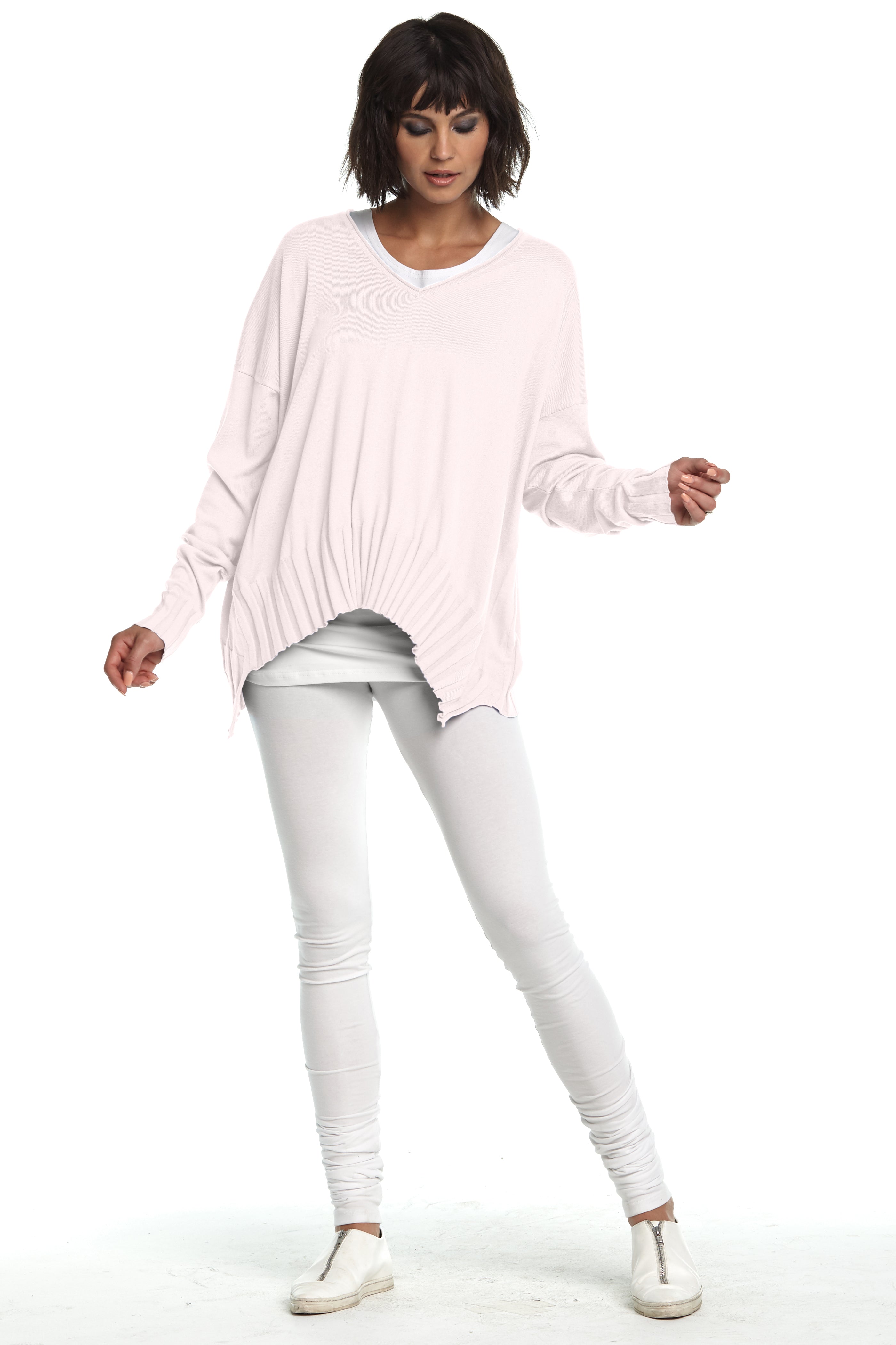 Pima Cotton Ribbed V Neck Sweater