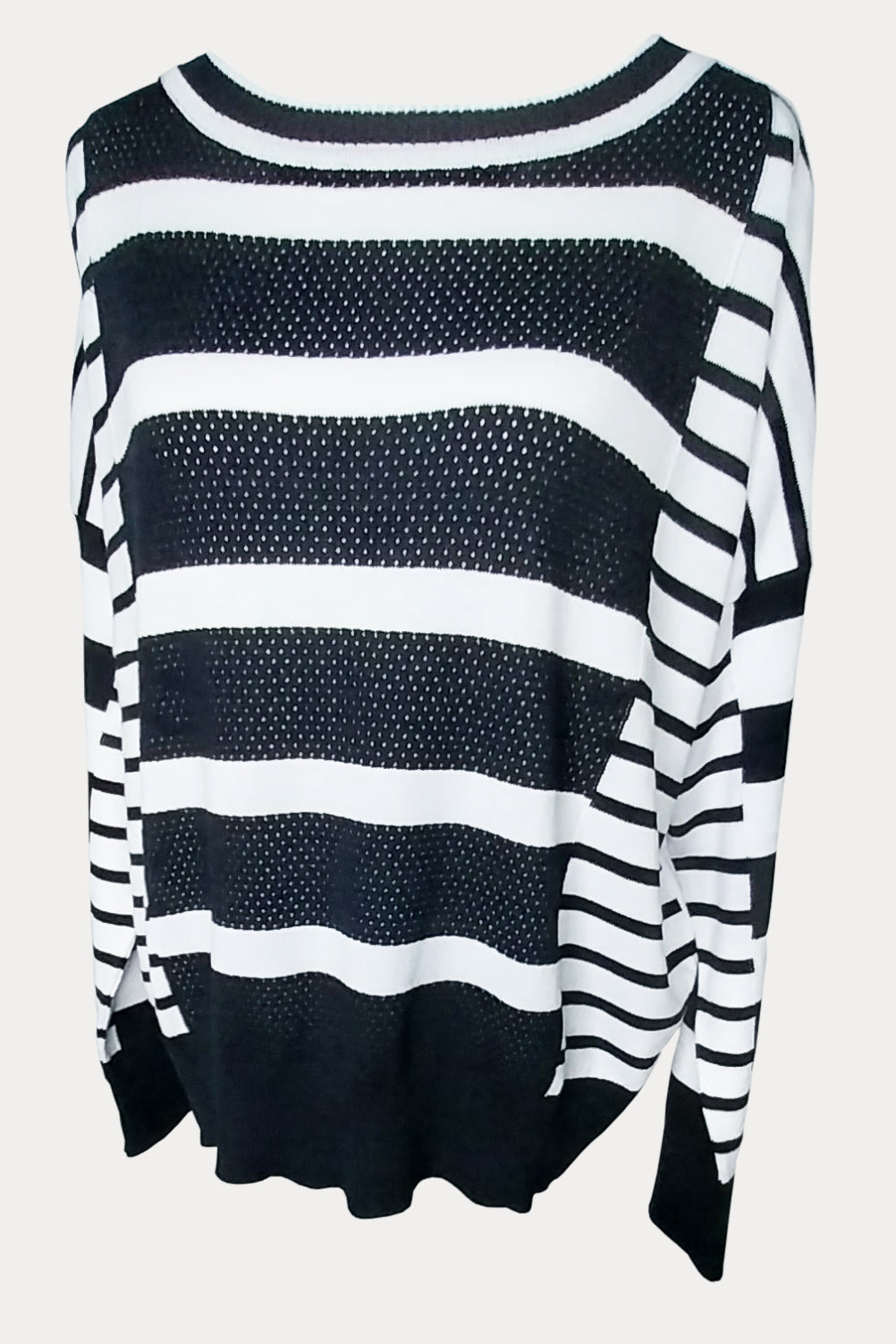 Pima Cotton  Boatneck Rib Stripes Sweater