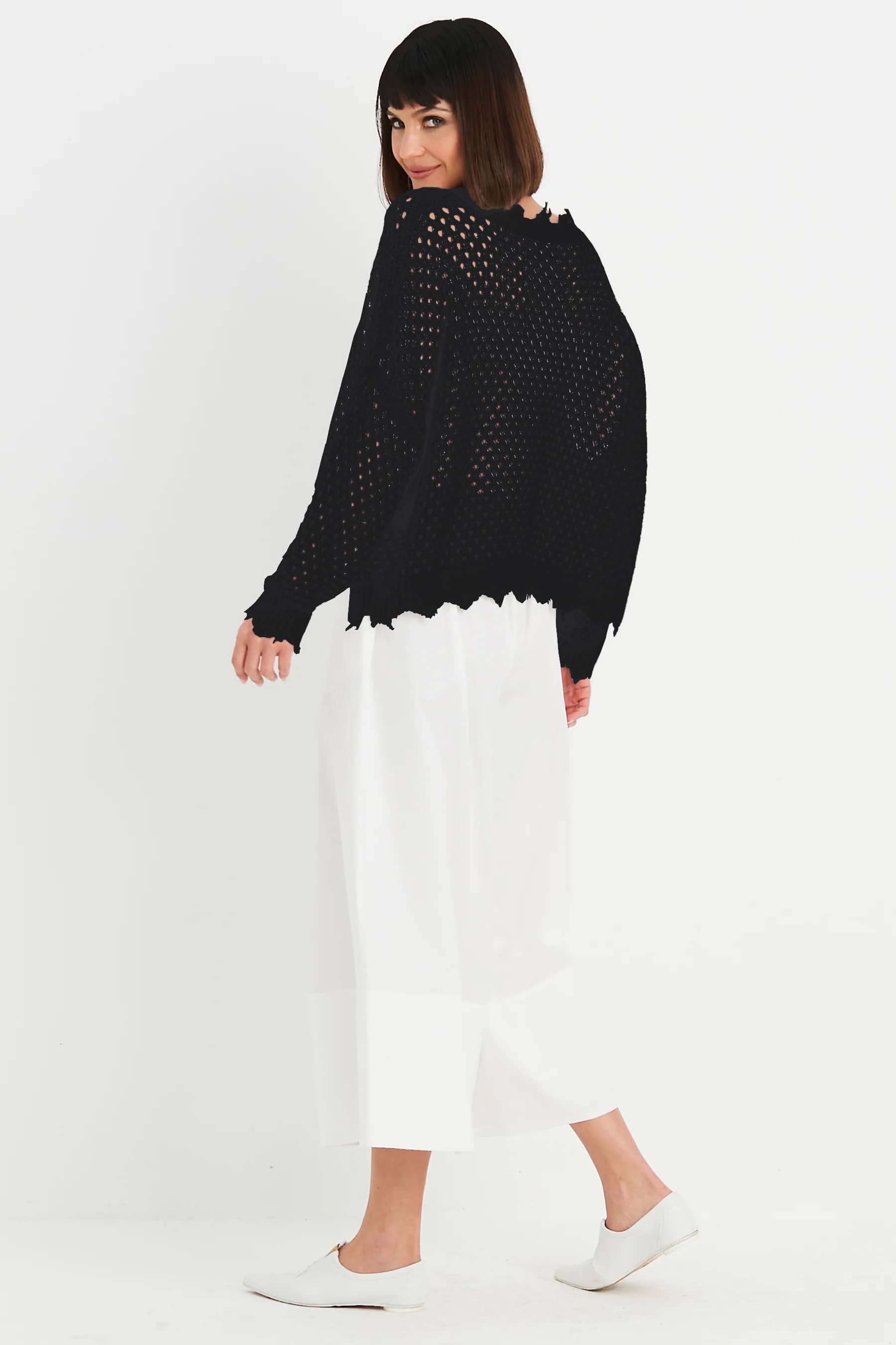 Pima Cotton Hamptons Crewneck Crochet Sweater