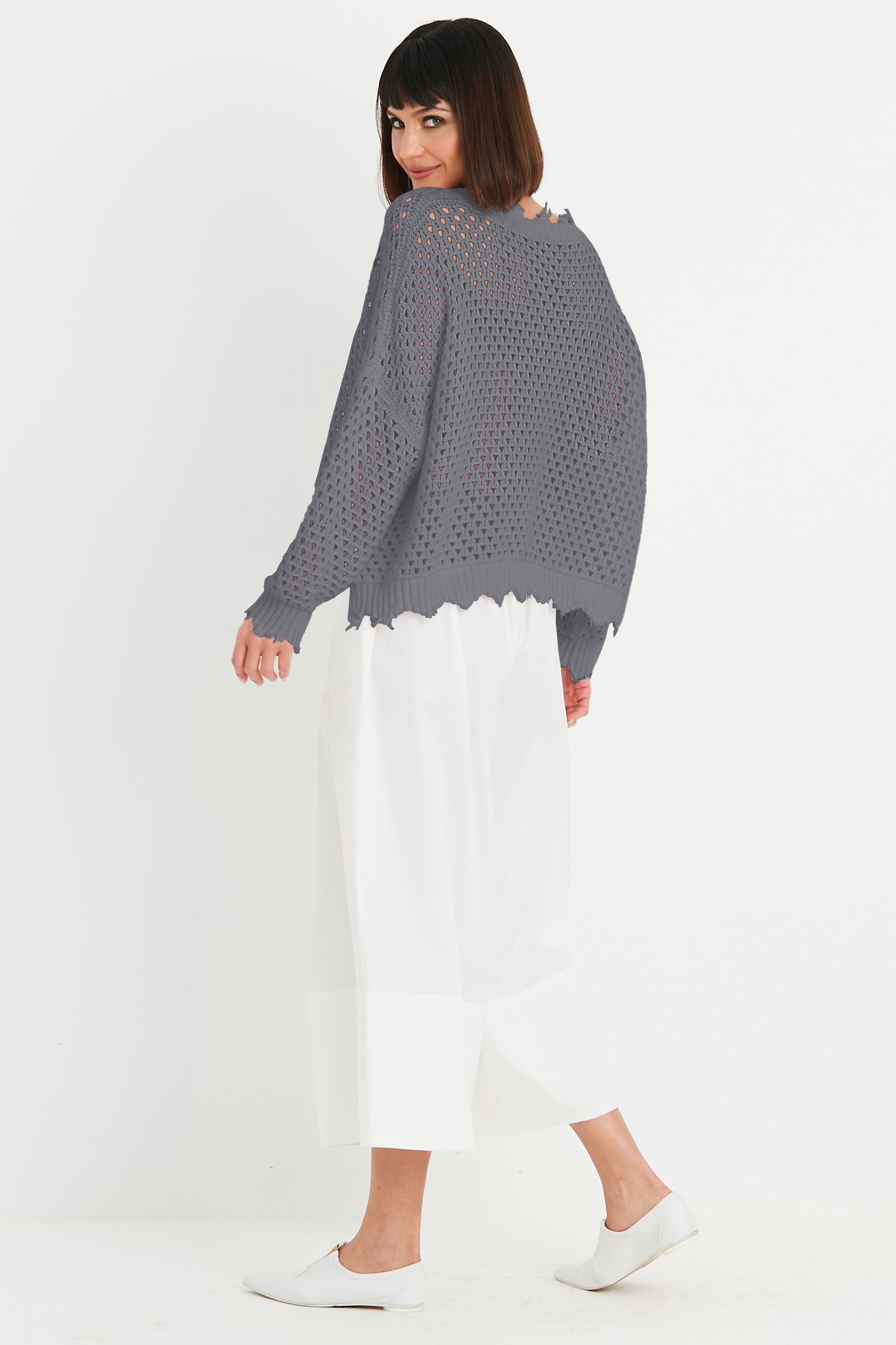 Pima Cotton Hamptons Crewneck Crochet Sweater