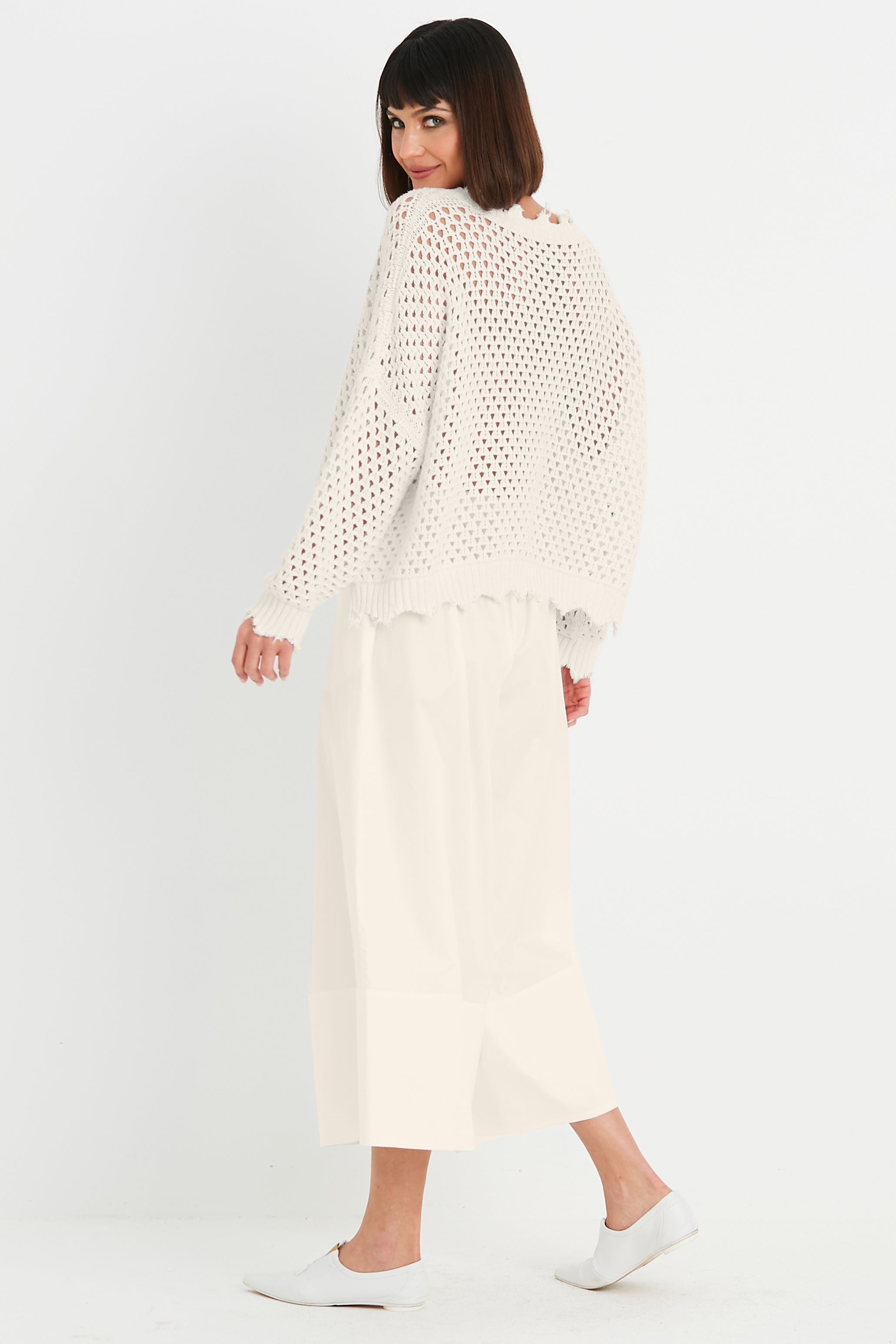 Pima Cotton Hamptons Crewneck Crochet Sweater