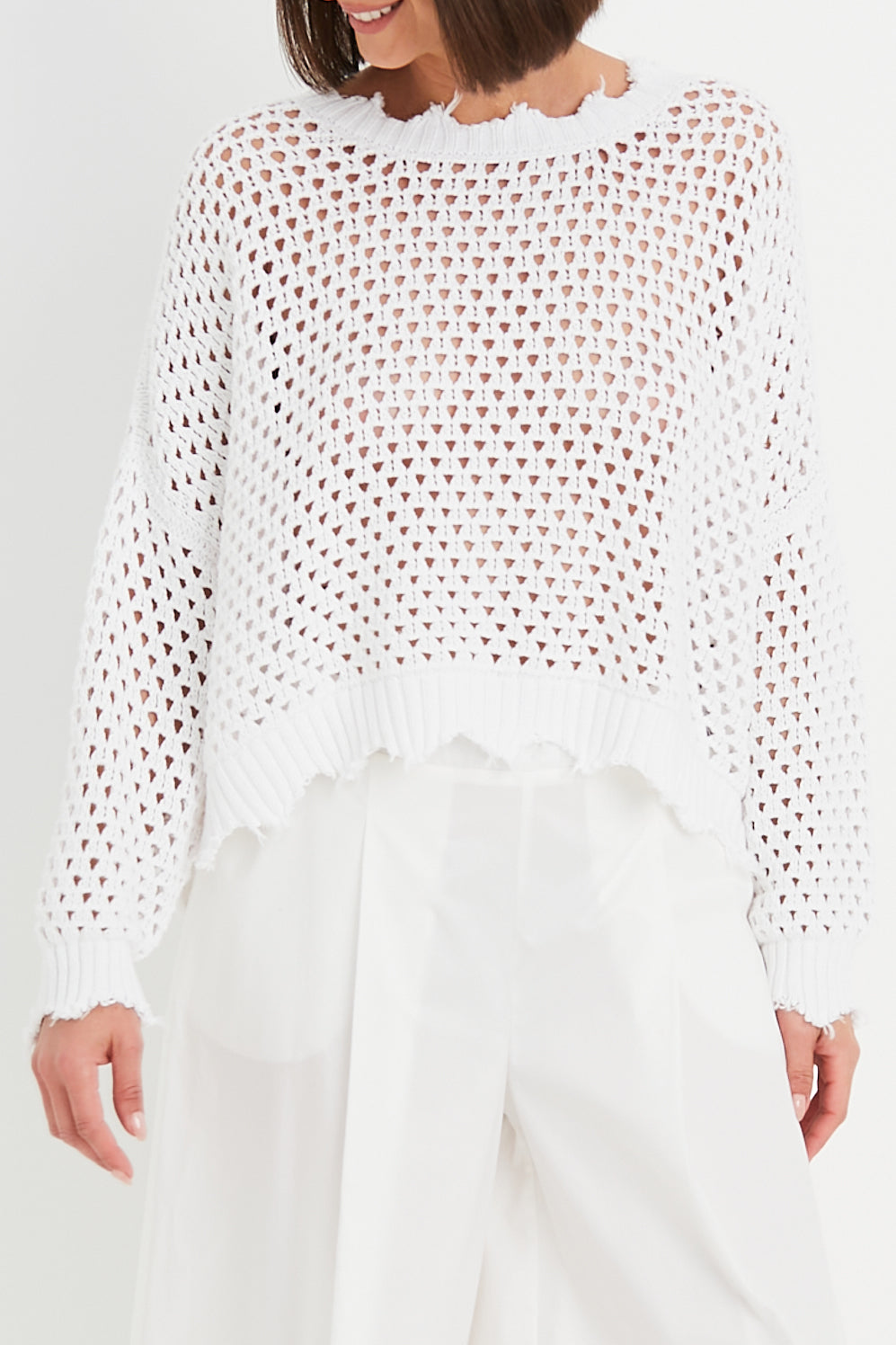 Pima Cotton Hamptons Crewneck Crochet Sweater