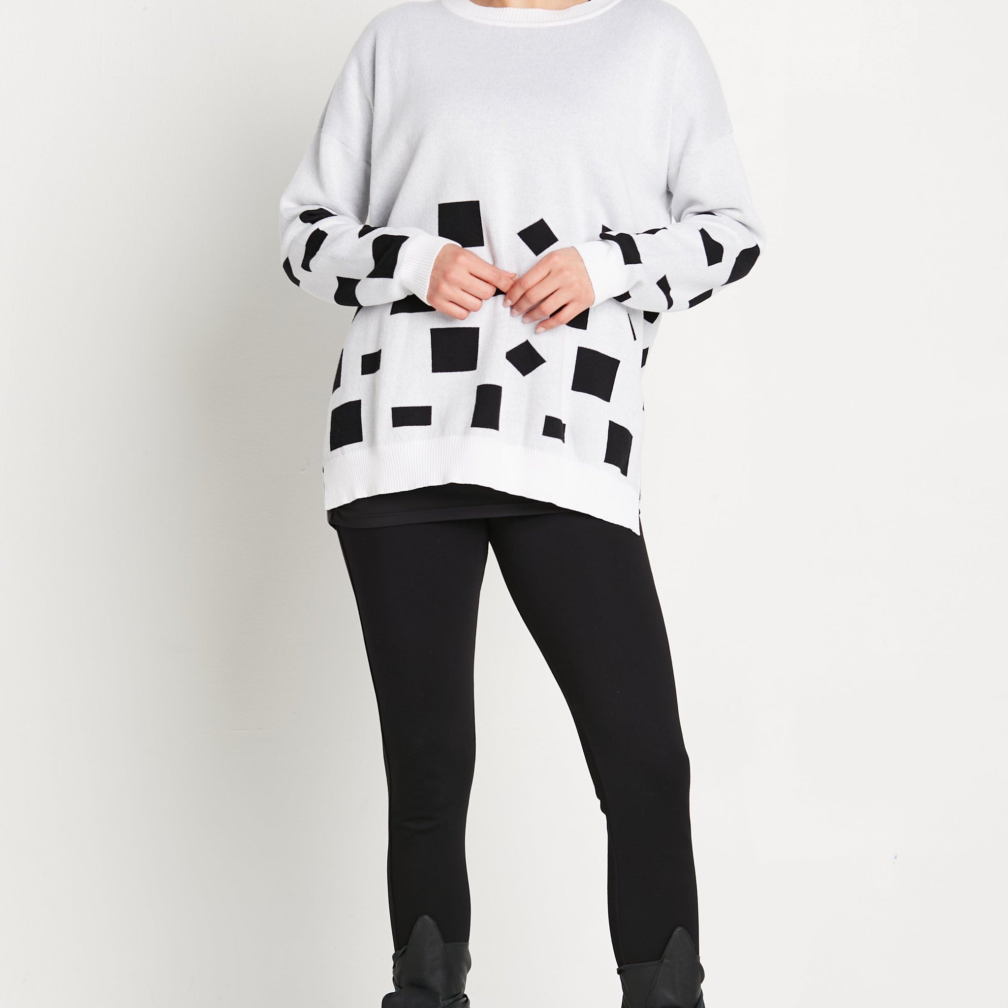 Pima Cotton Geometric Crewneck Sweater
