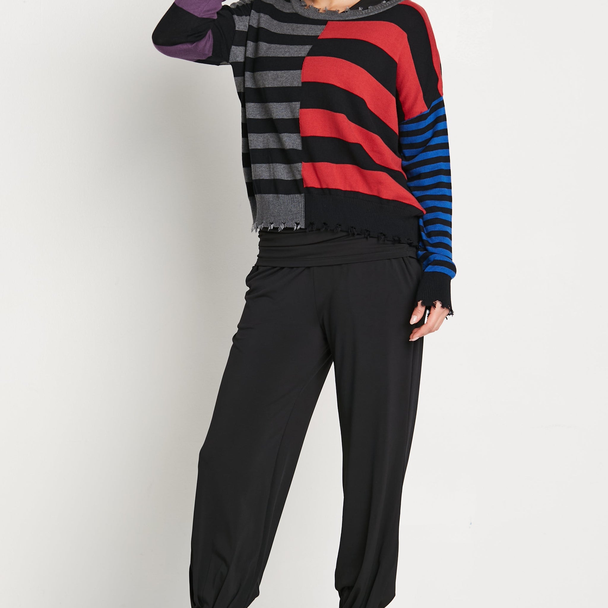 Pima Cotton Mixed Stripes Crewneck Sweater