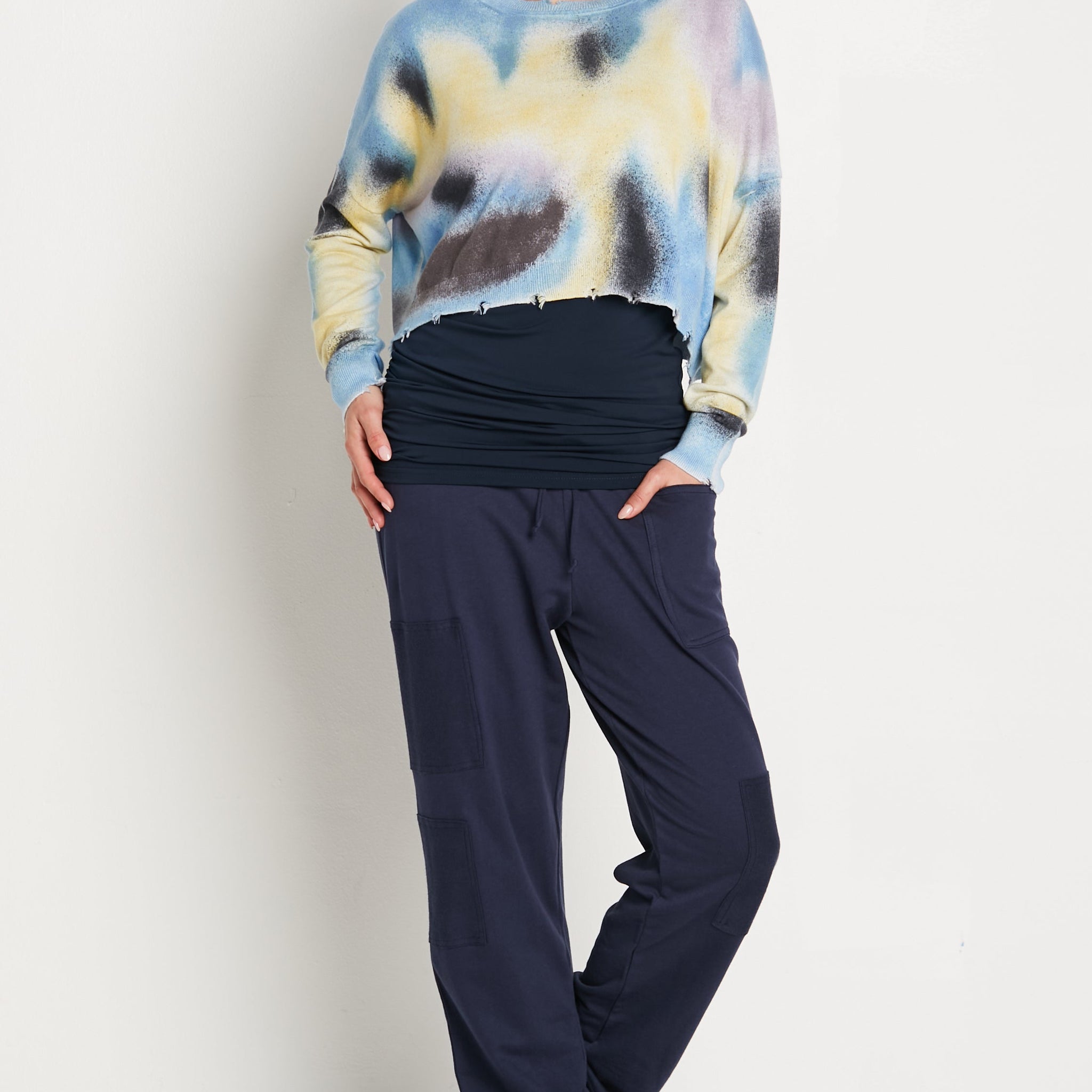 Pima Cotton Spray Can Tattered Crewneck Sweater