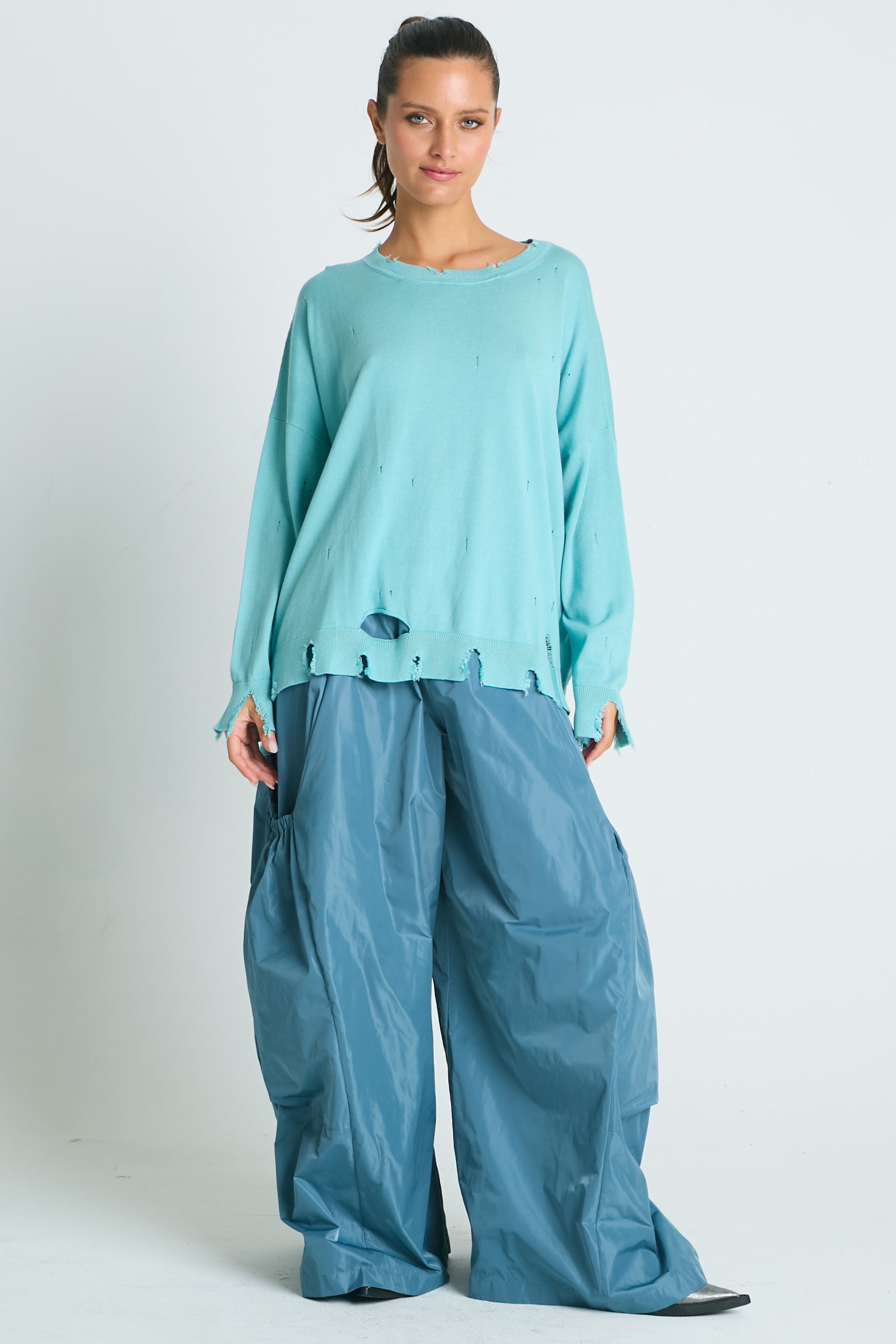 Pima Cotton Torn Crewneck Sweater