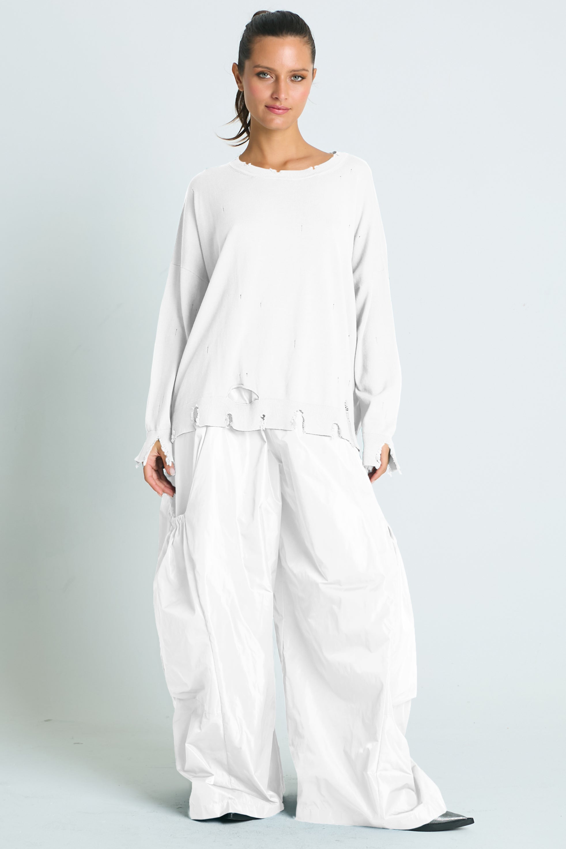Pima Cotton Torn Crewneck Sweater