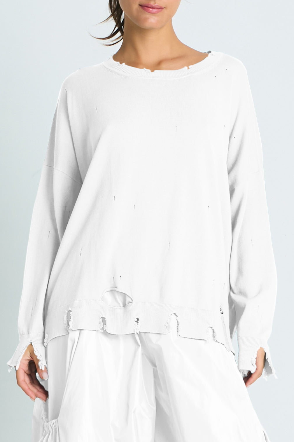 Pima Cotton Torn Crewneck Sweater