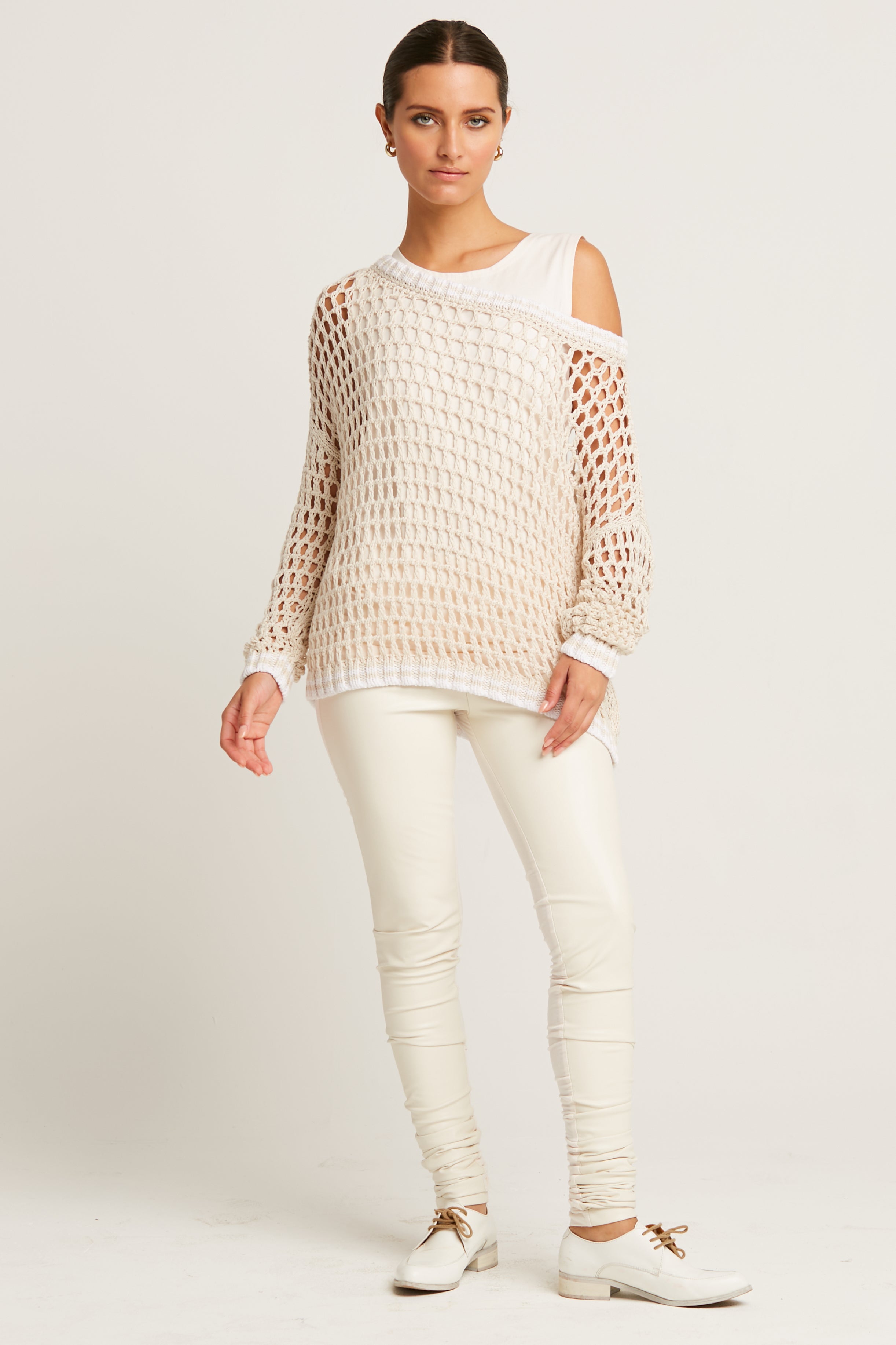 Pima Cotton Fisherman Boatneck Fishnet Sweater