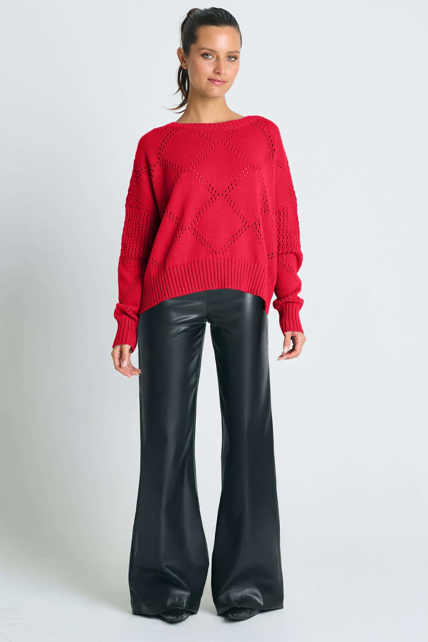 Pima Cotton Diamond Pointelle Crewneck Sweater